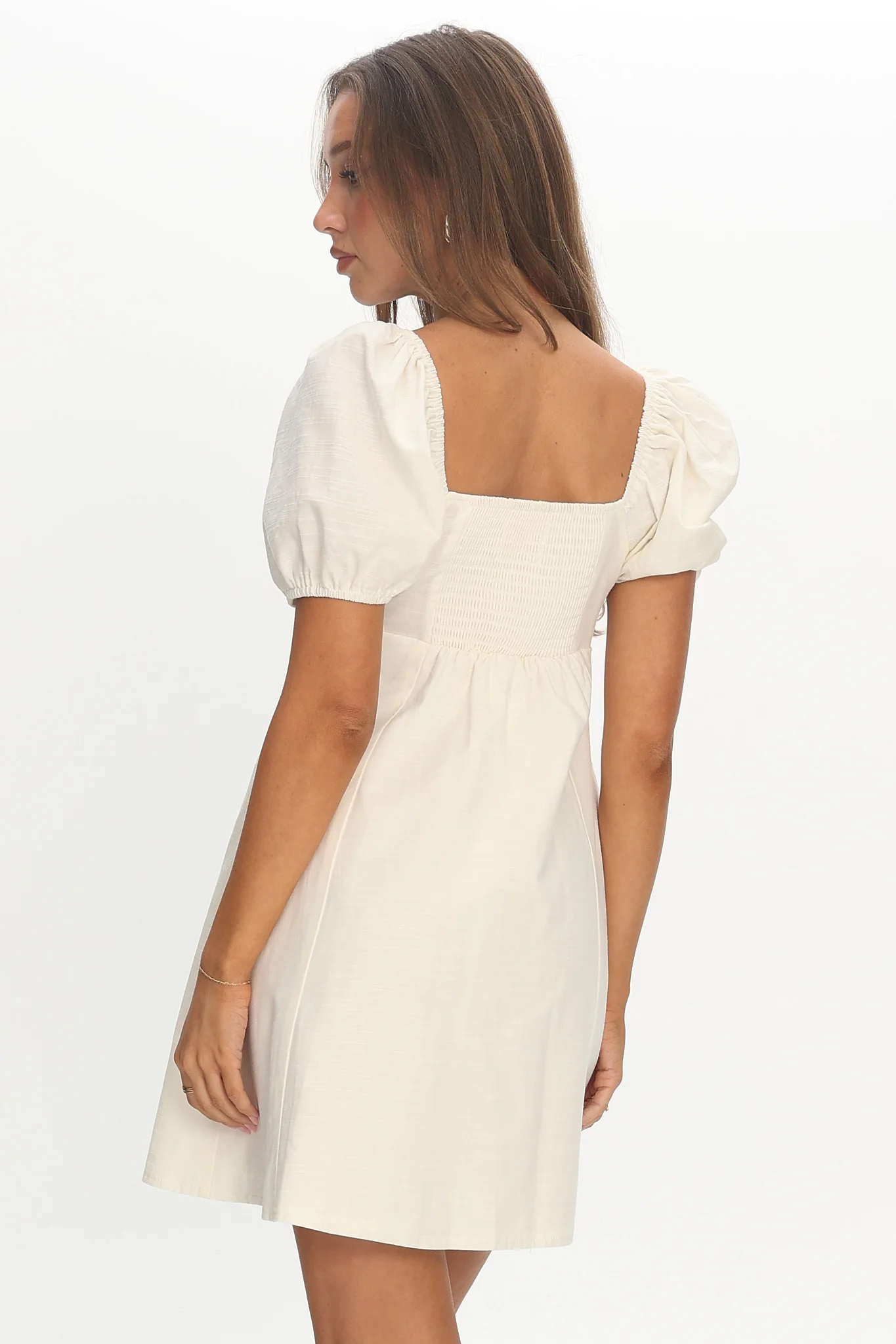 Highlight Reels Puff Sleeve Lace Mini Dress Cream - Image 3