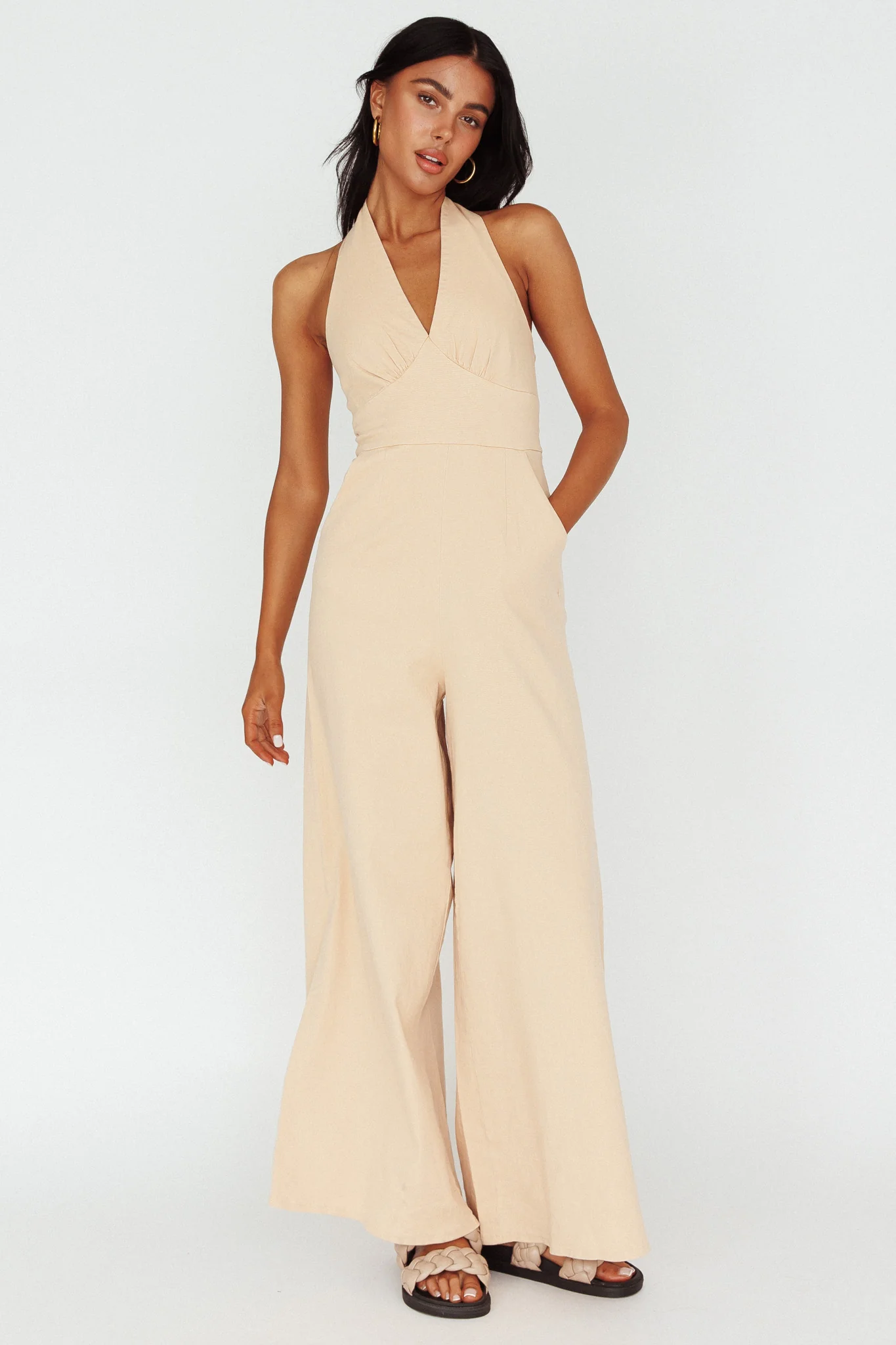 Hilaria Halterneck Jumpsuit Beige - Image 3