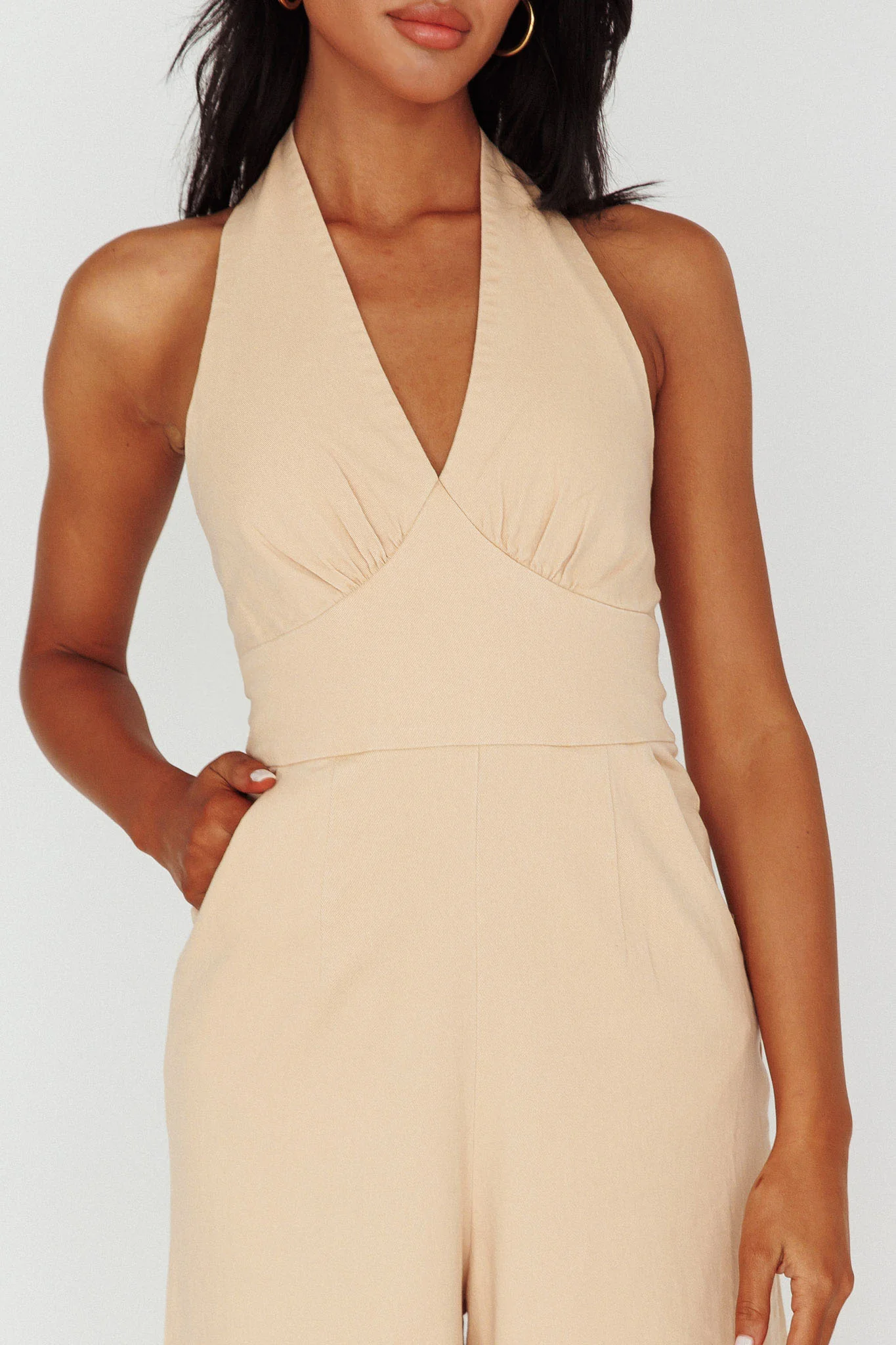 Hilaria Halterneck Jumpsuit Beige - Image 4