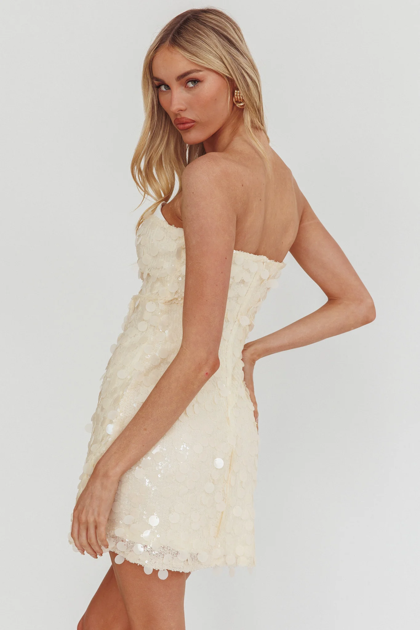 Hillara Strapless Mini Dress Sequin Cream - Image 2