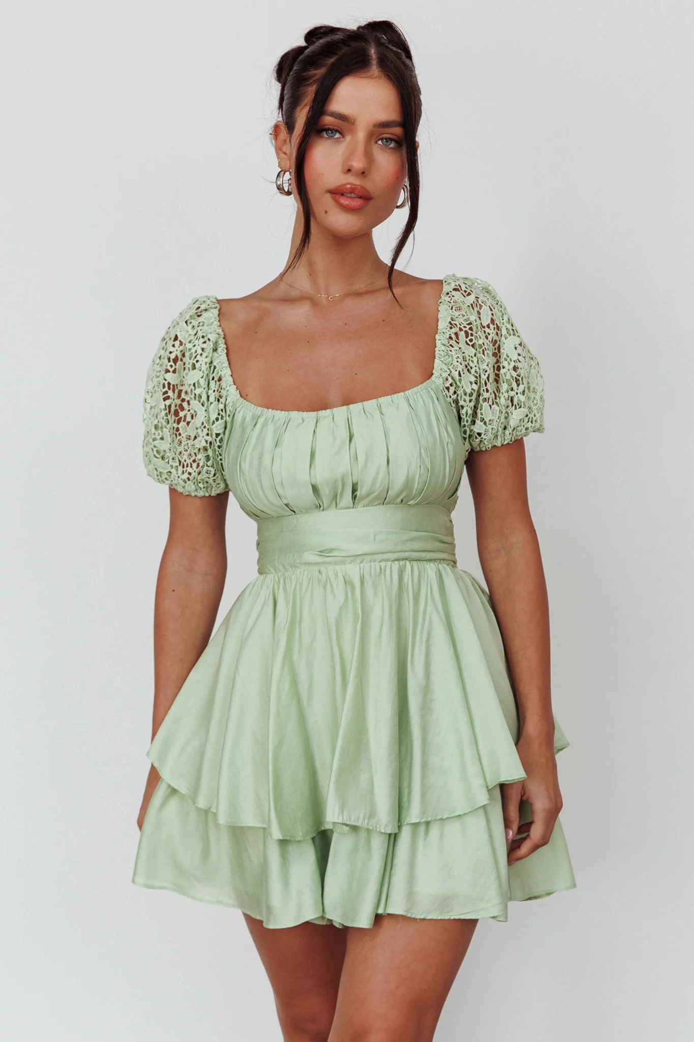 Hold My Halo Lace Sleeve Romper Sage - Image 5