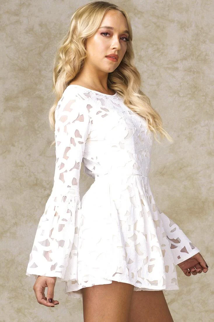 Holli cutout Open Back Skater Romper White - Image 4