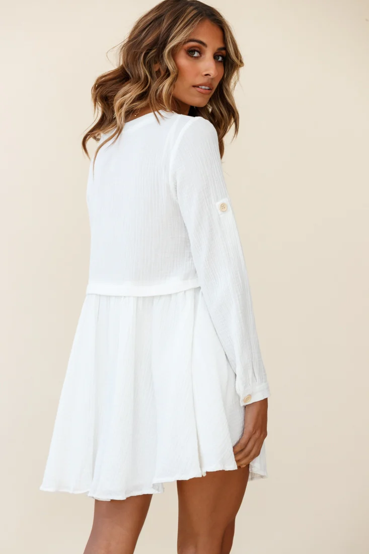 Holly Long Sleeve Double Pocket Shirt Dress White - Image 7