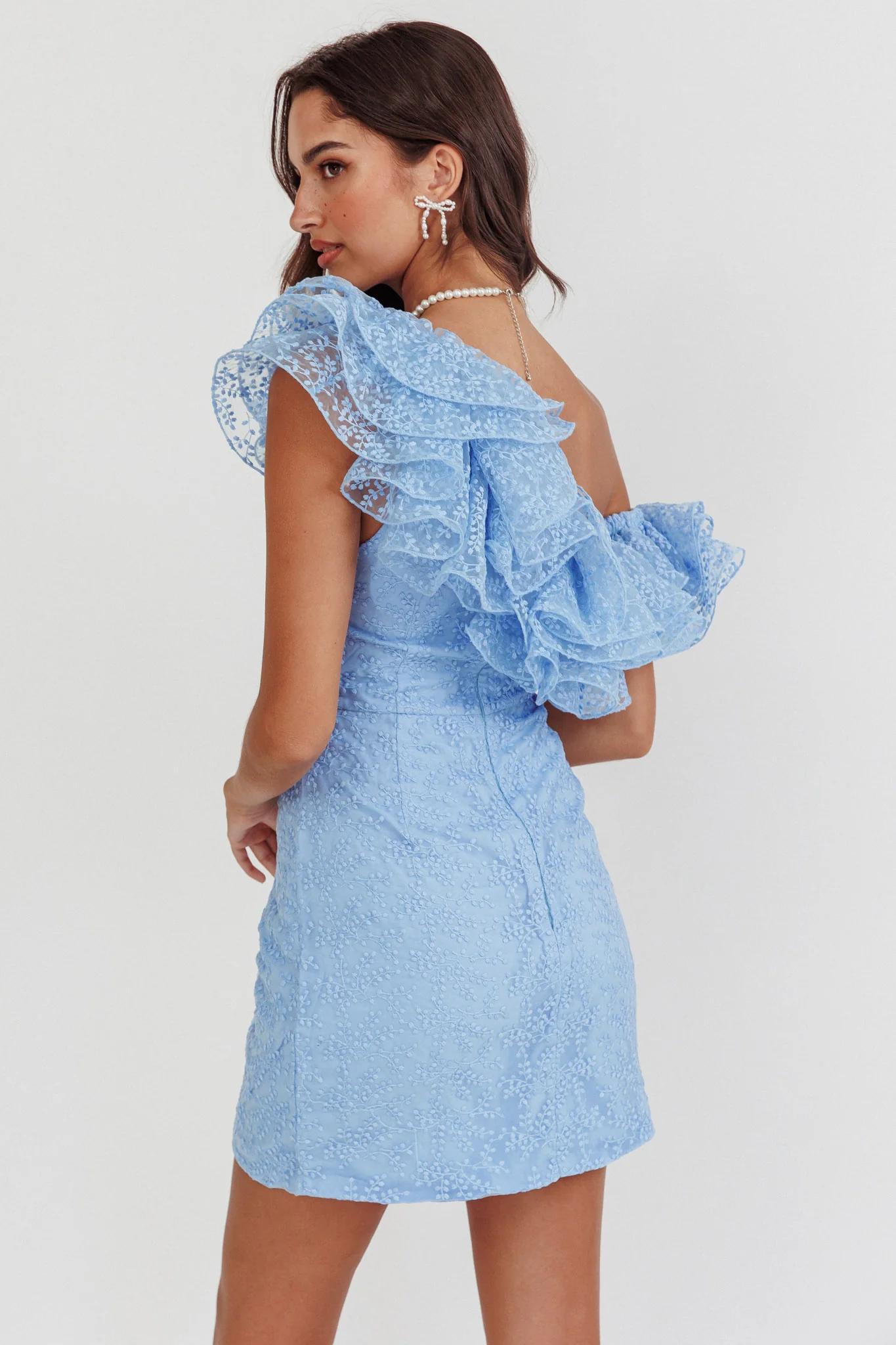 Hollyn One-Shoulder Ruffle Mini Dress Baby Blue - Image 3