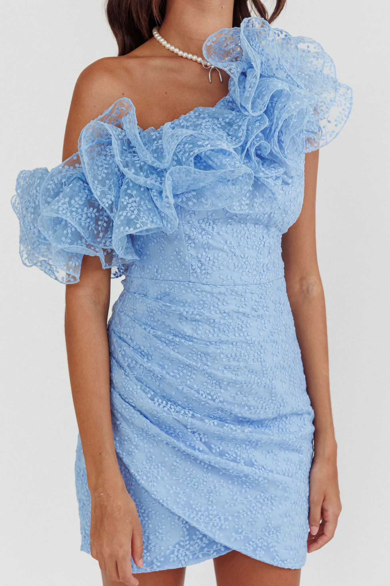 Hollyn One-Shoulder Ruffle Mini Dress Baby Blue - Image 5