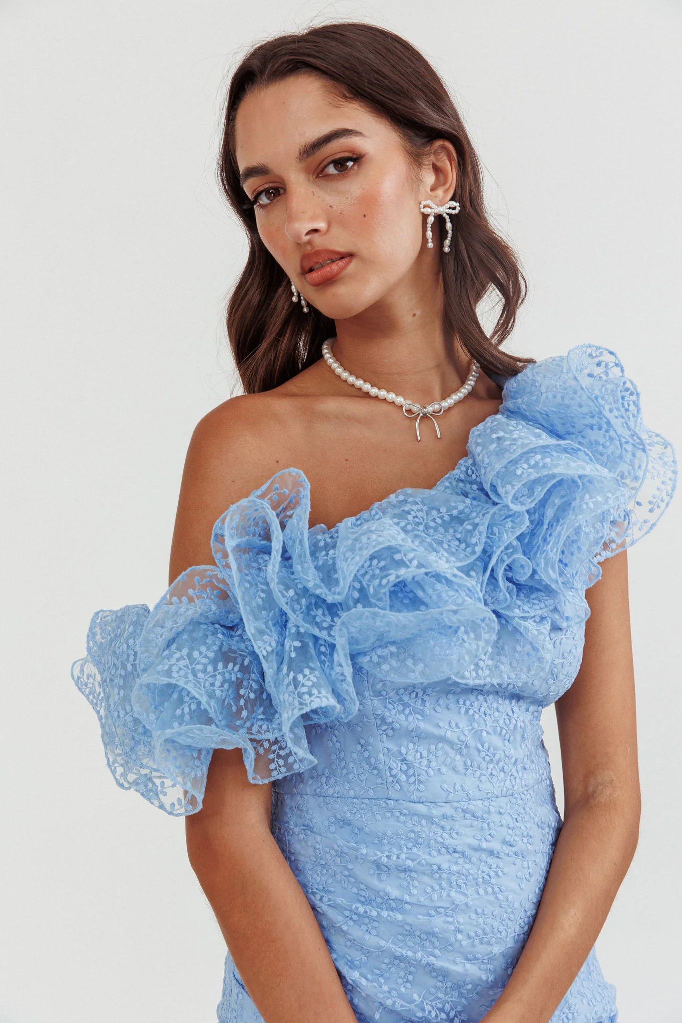 Hollyn One-Shoulder Ruffle Mini Dress Baby Blue - Image 7