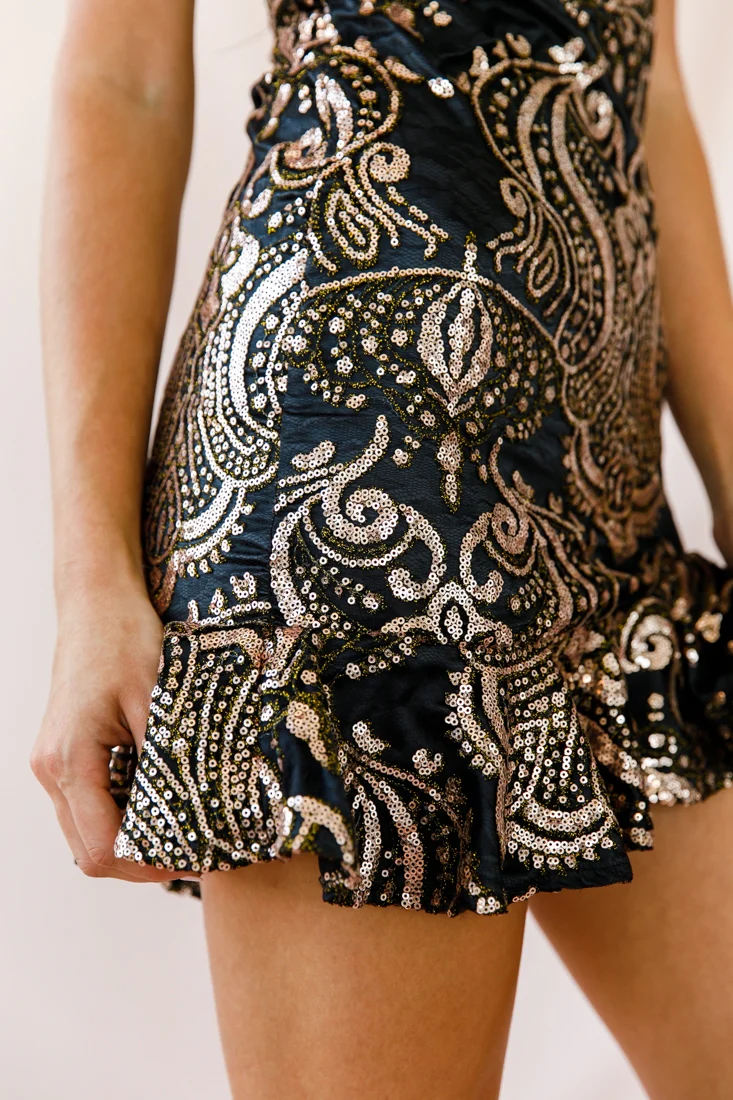 Hollywood Hills Sequin Embellished Party Dress Black/Gold - Image 4