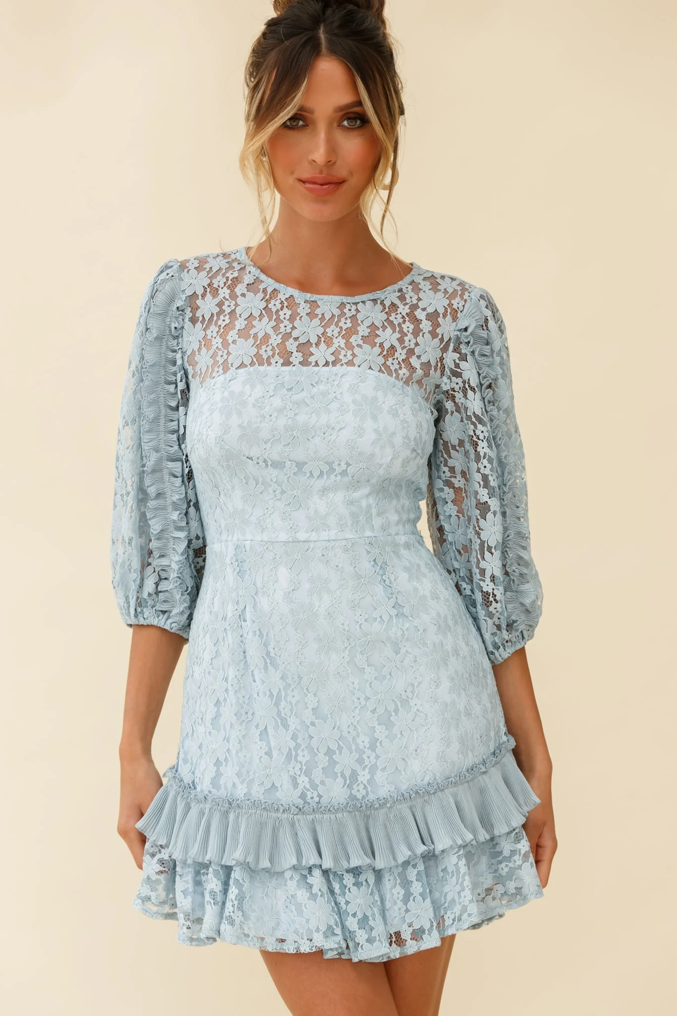 Home Again Three-Quarter Sleeve Lace Dress Blue - Image 7