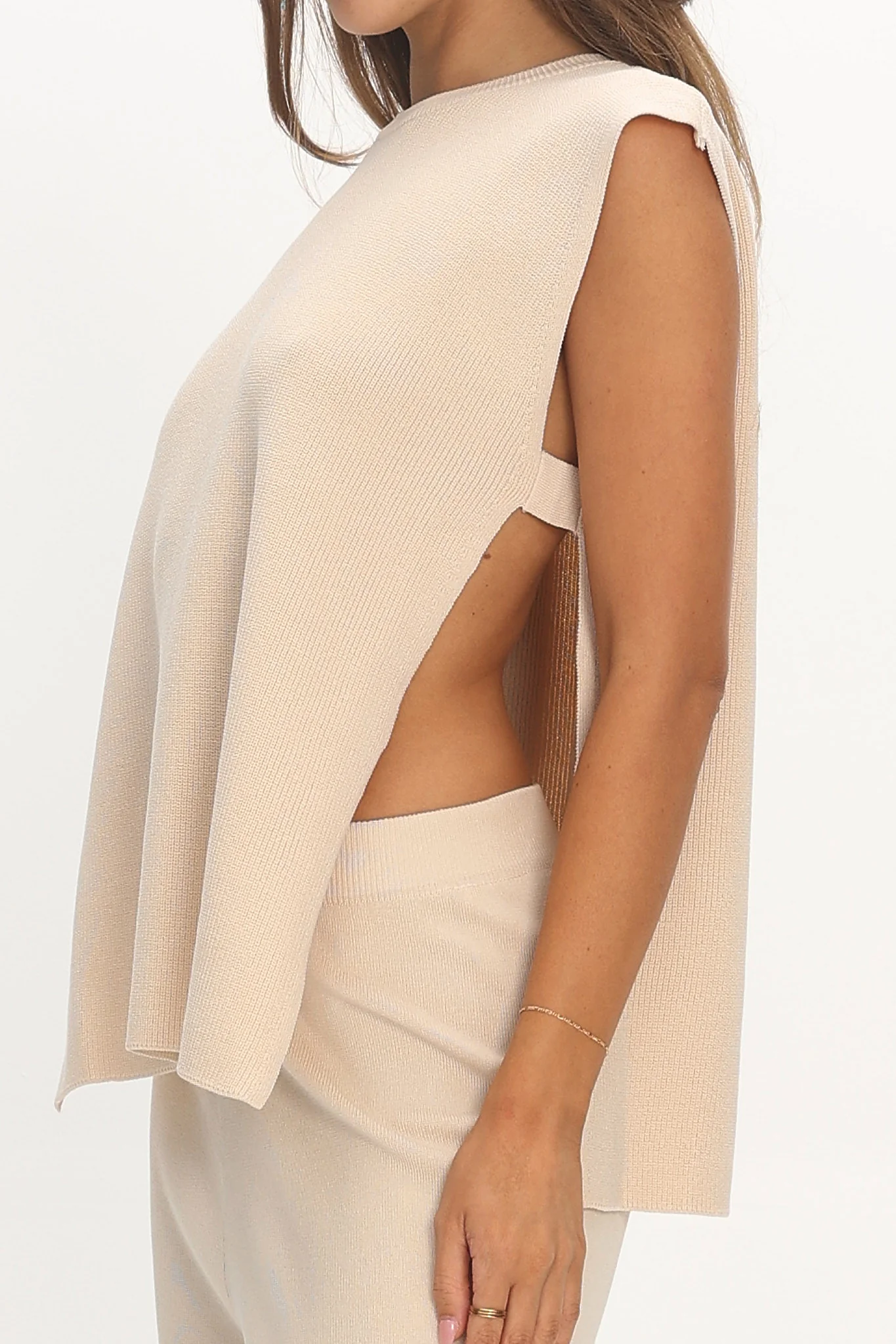 Homebody Side Slit Ribbed Knit Top Oat - Image 4