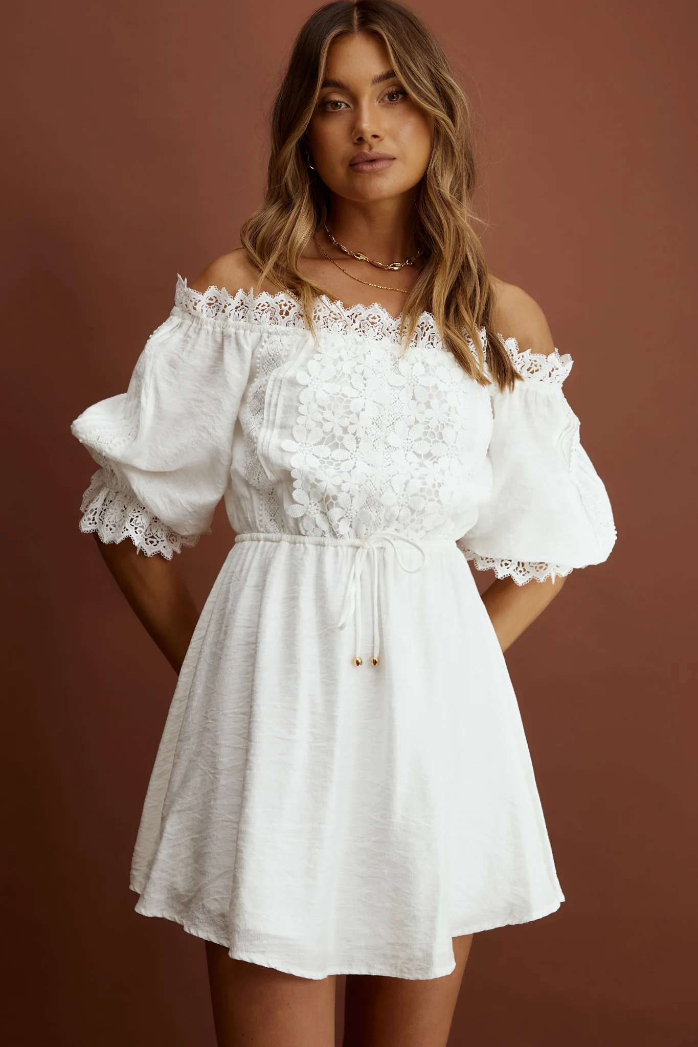Homeward Off-Shoulder Lace Dress White - Image 5