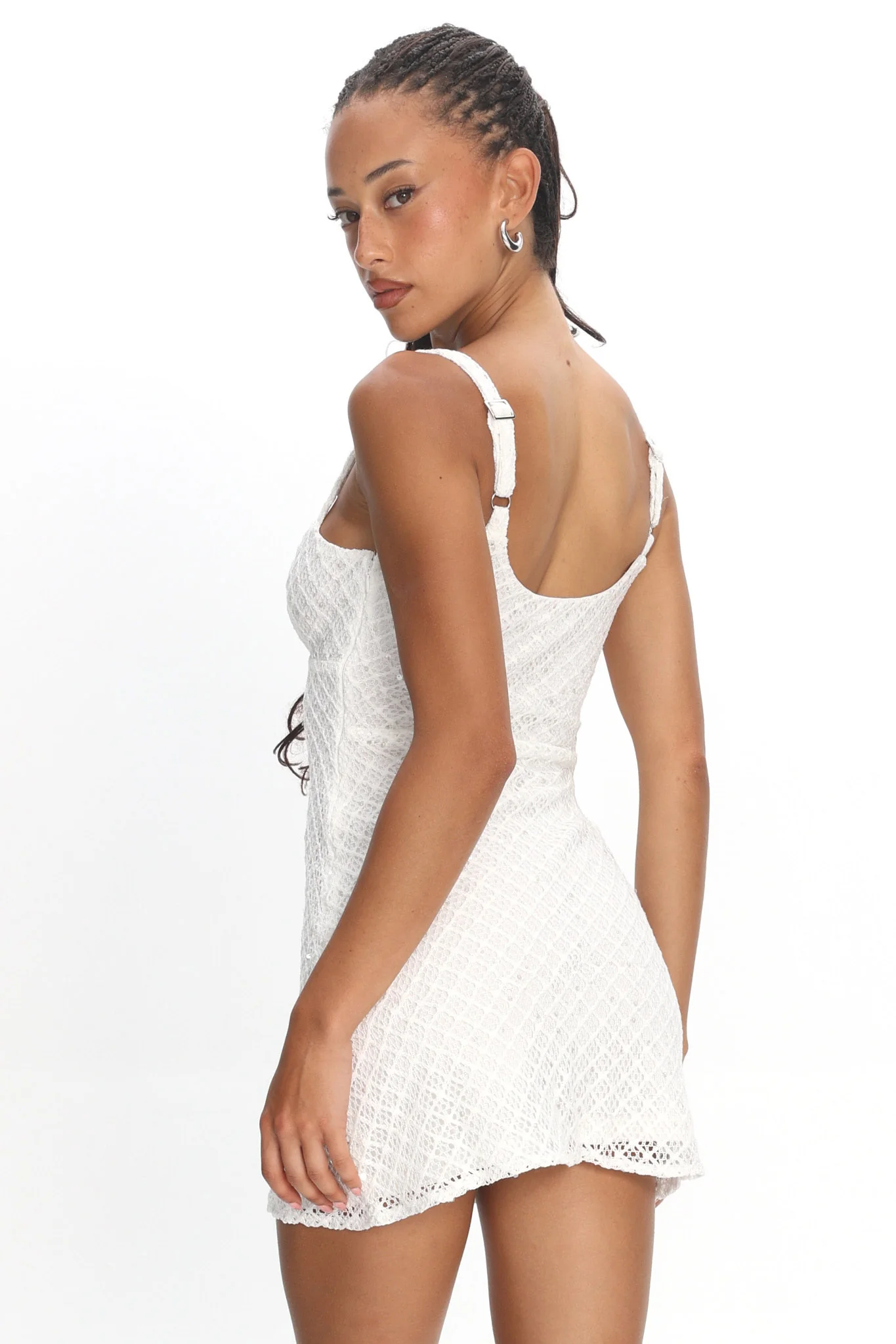 Honduras Crochet Knit Mini Dress Sequin Off White - Image 4