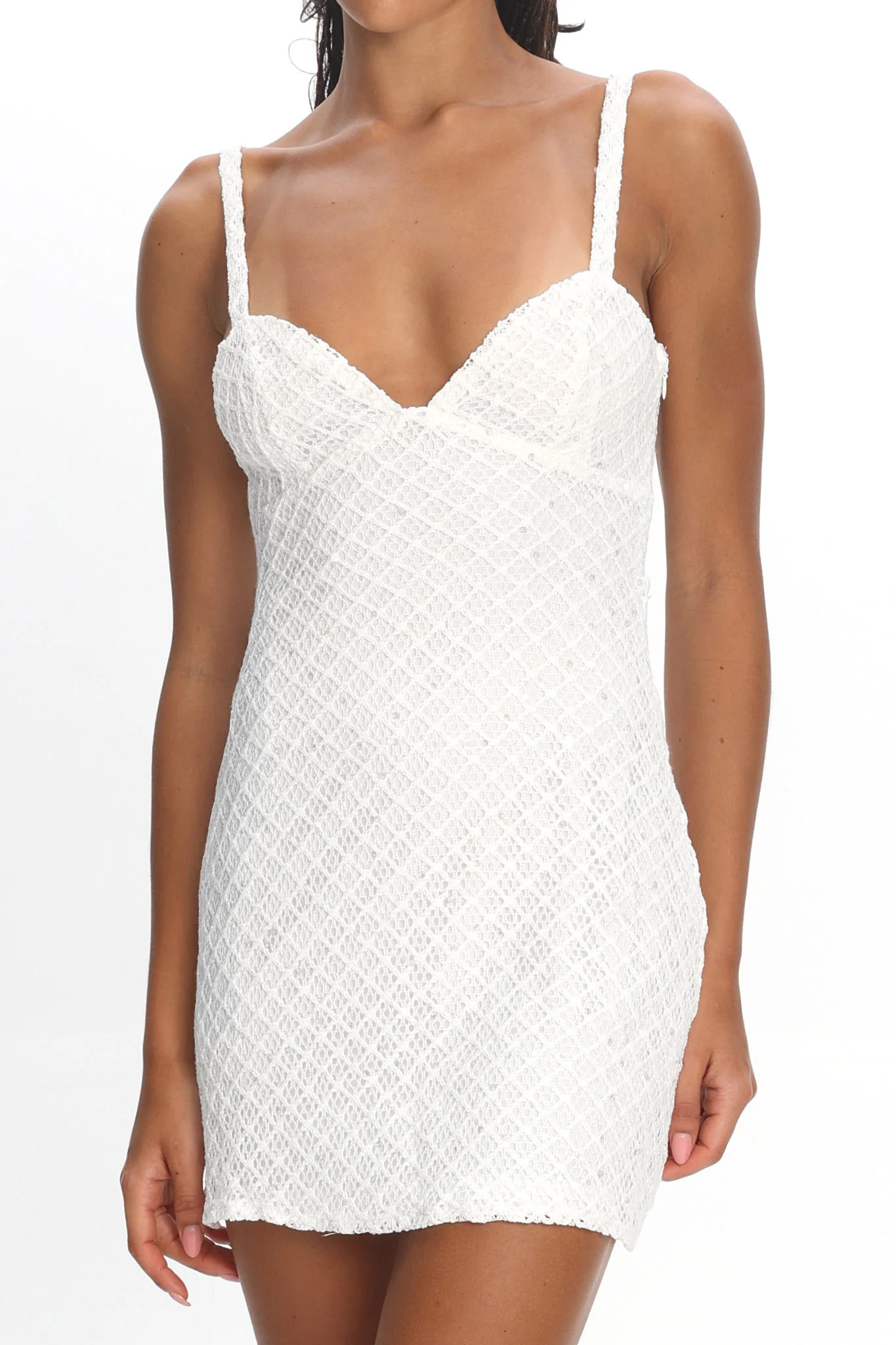 Honduras Crochet Knit Mini Dress Sequin Off White - Image 6