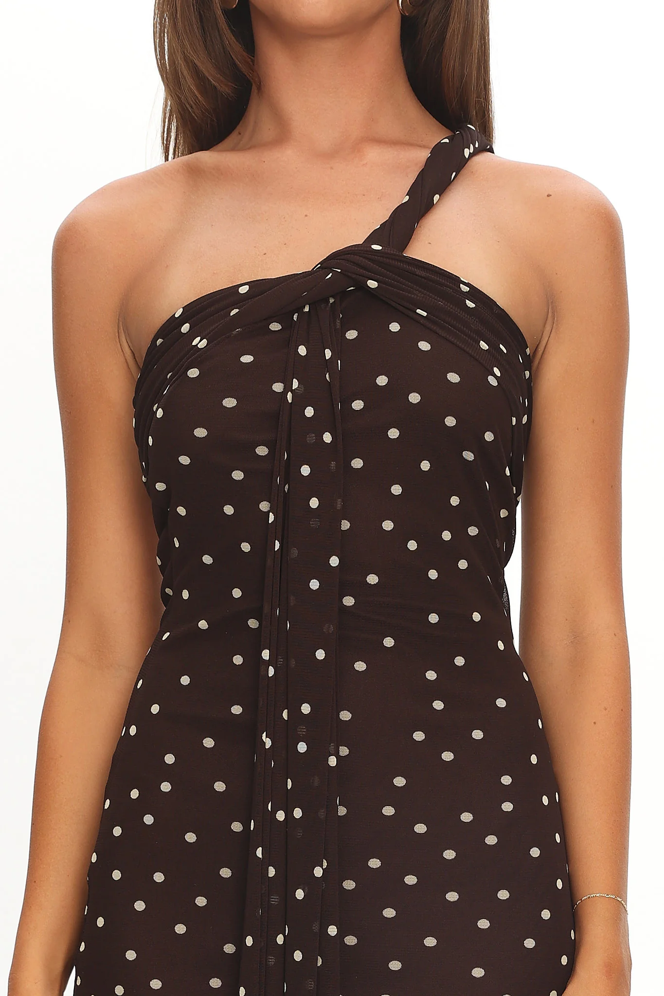 Honeydew Back Knot Maxi Dress Polka Dot Chocolate - Image 3
