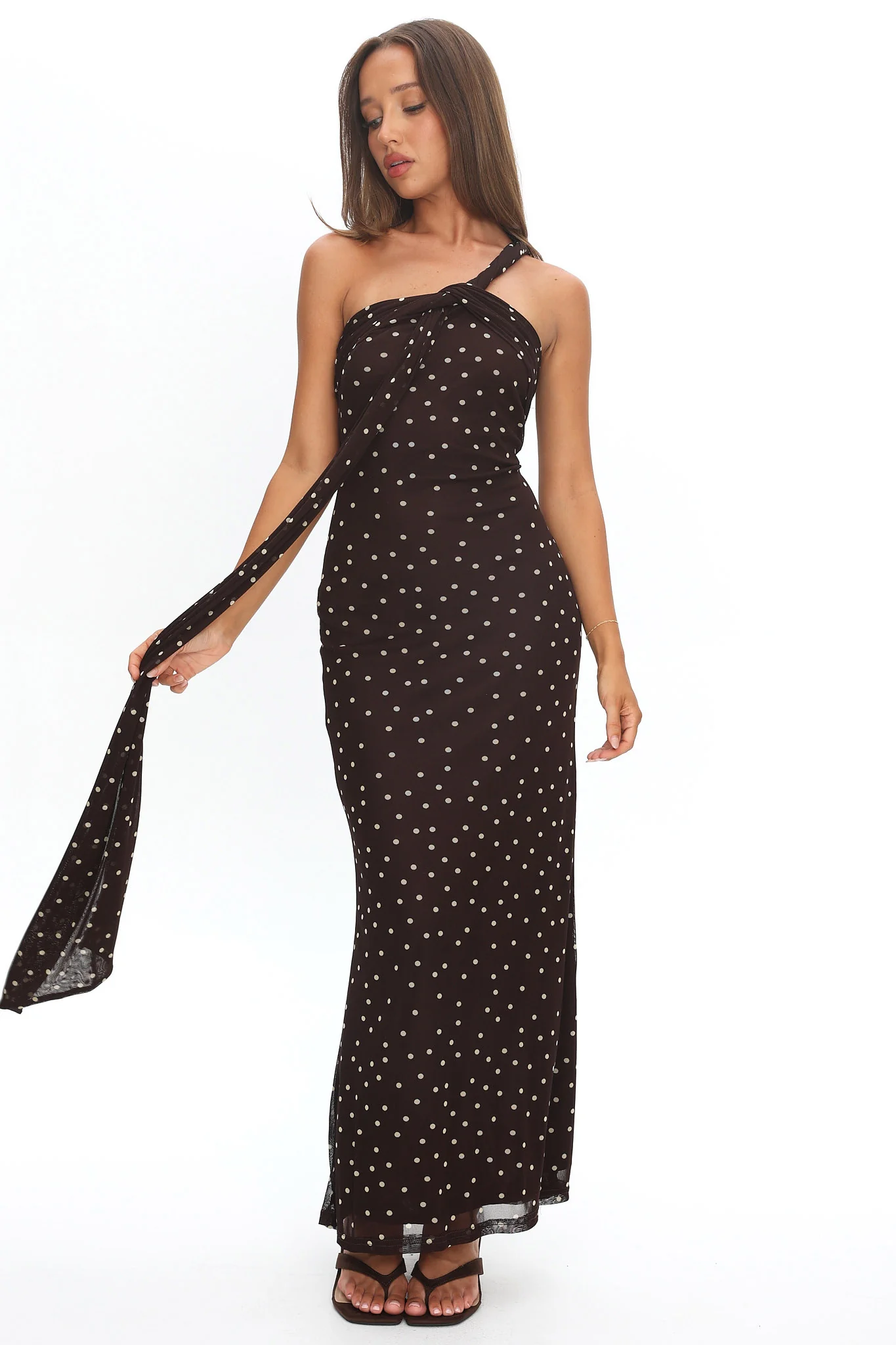 Honeydew Back Knot Maxi Dress Polka Dot Chocolate - Image 4