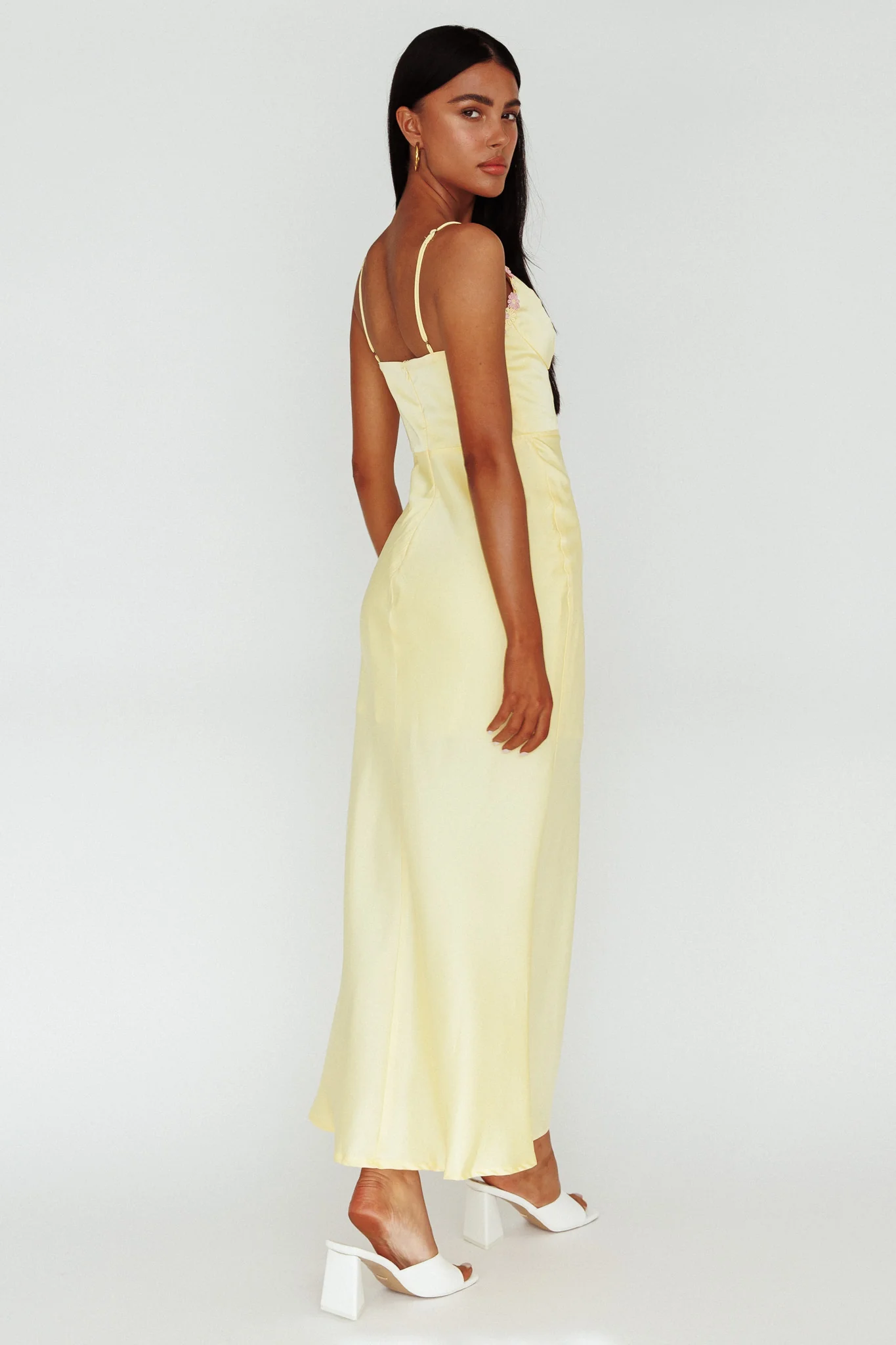 Honeysuckle Floral Neckline Midi Dress Lemon - Image 2