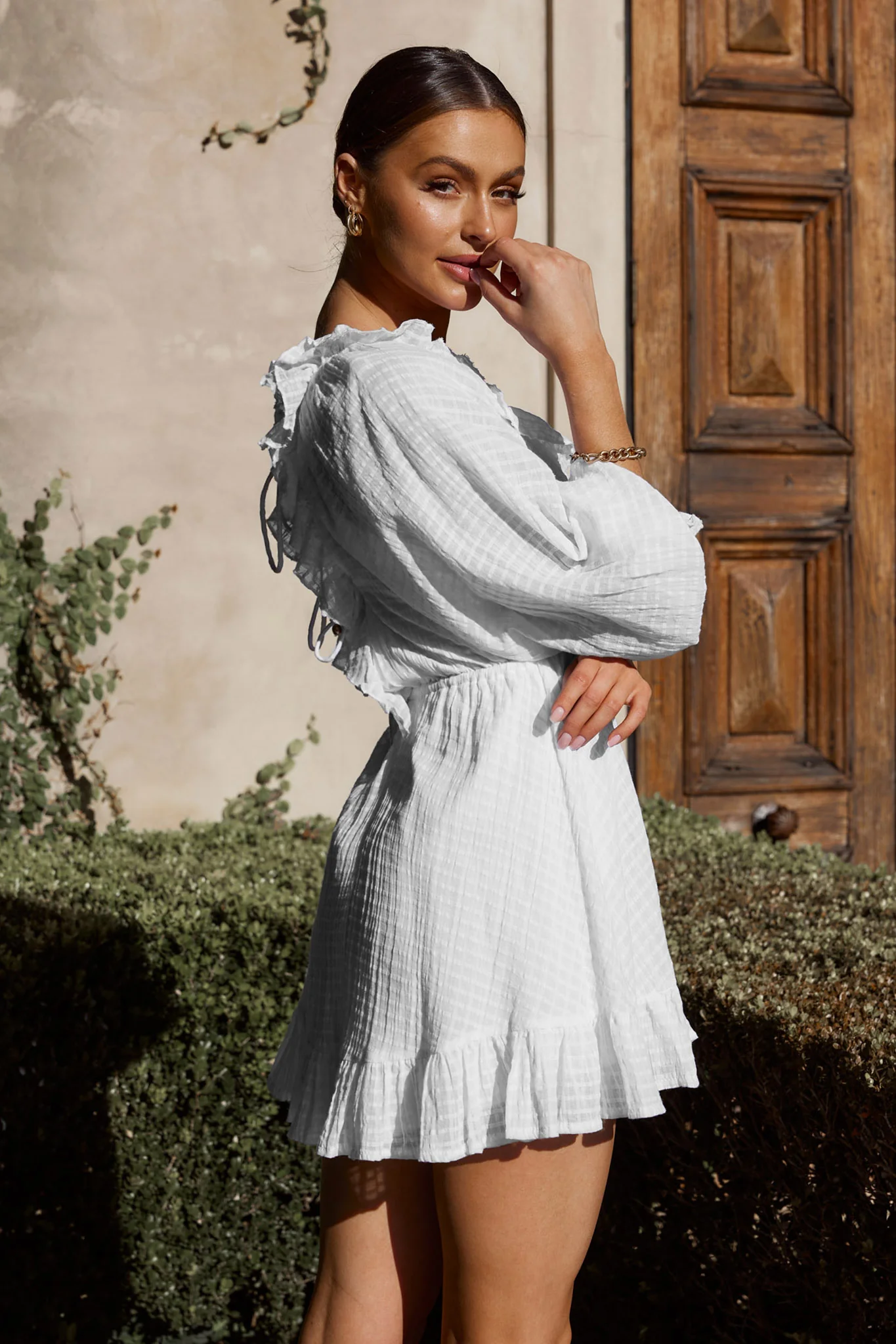 Hooked On A Feeling Long Sleeve String Tie Back Mini Dress White - Image 3