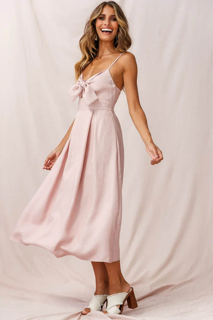 Hope Tie-Knot Bust Midi Dress Blush - Image 2