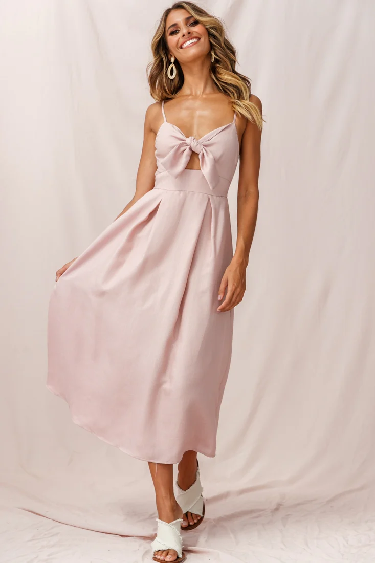Hope Tie-Knot Bust Midi Dress Blush - Image 5