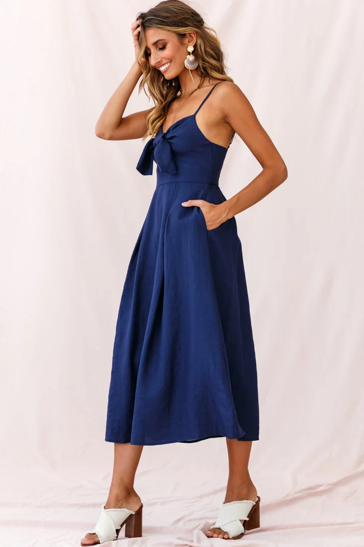 Hope Tie-Knot Bust Midi Dress Navy - Image 3
