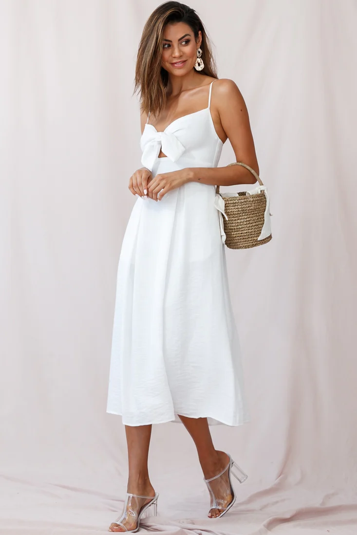 Hope Tie-Knot Bust Midi Dress White - Image 3