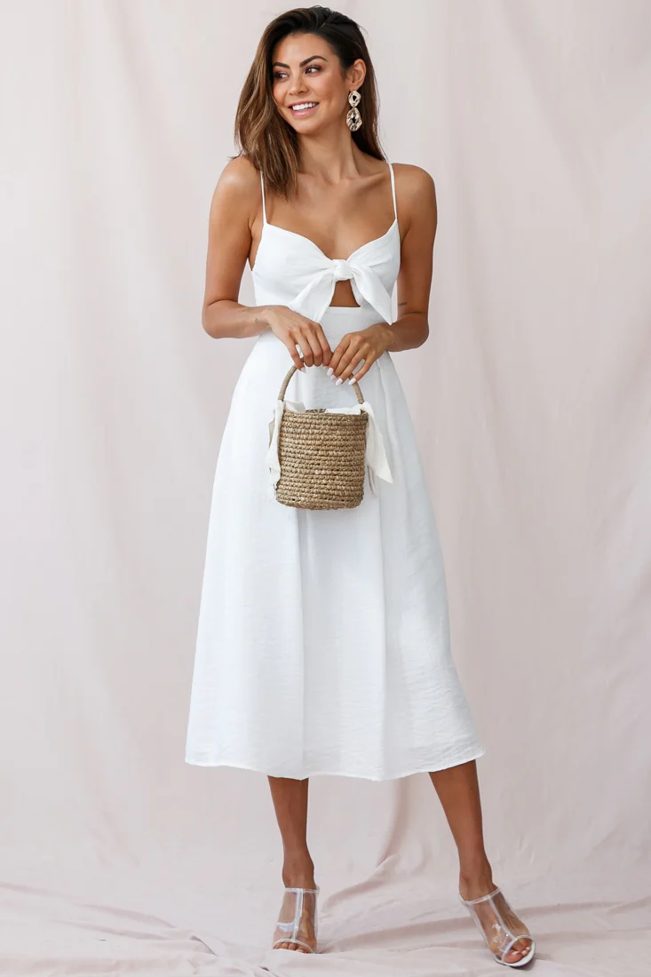 Hope Tie-Knot Bust Midi Dress White - Image 6