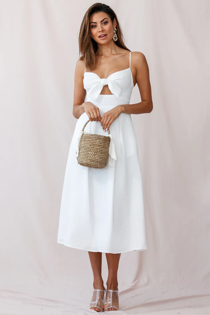 Hope Tie-Knot Bust Midi Dress White - Image 7