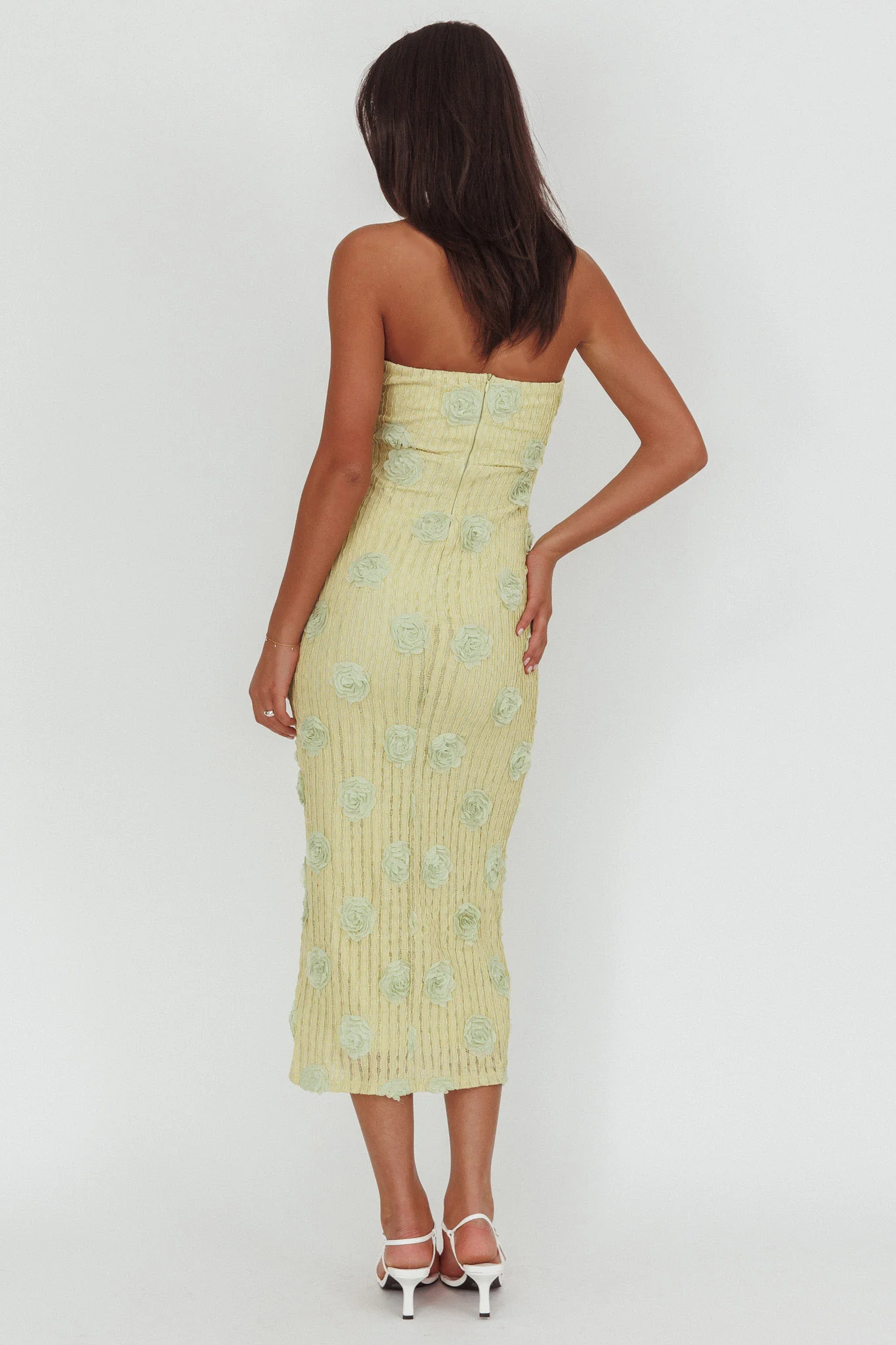 Horizon Strapless Textured Floral Midi Dress Green - Image 2