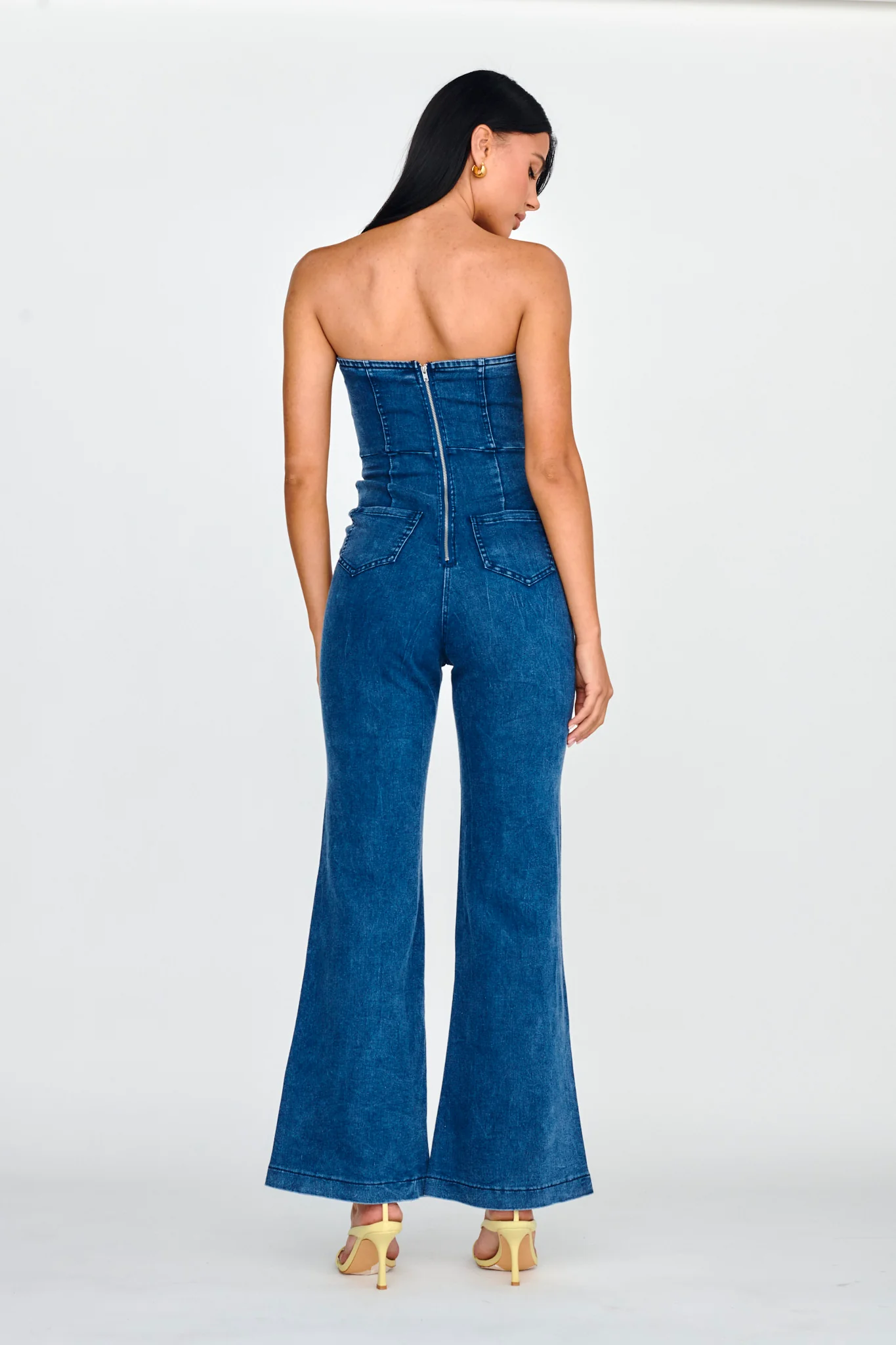Horizon Strapless Wavy Neckline Jumpsuit Denim - Image 2