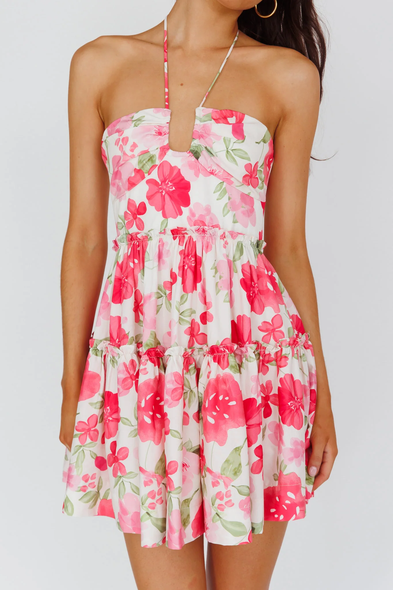 Horizons Frill Trim Mini Dress Floral Pink - Image 4