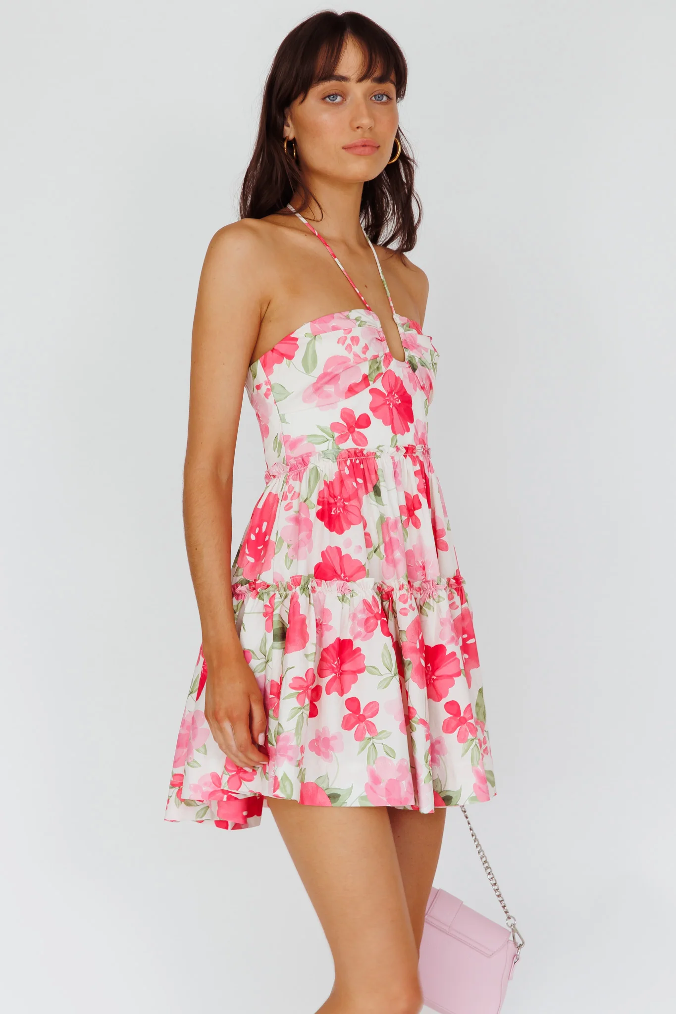 Horizons Frill Trim Mini Dress Floral Pink - Image 5
