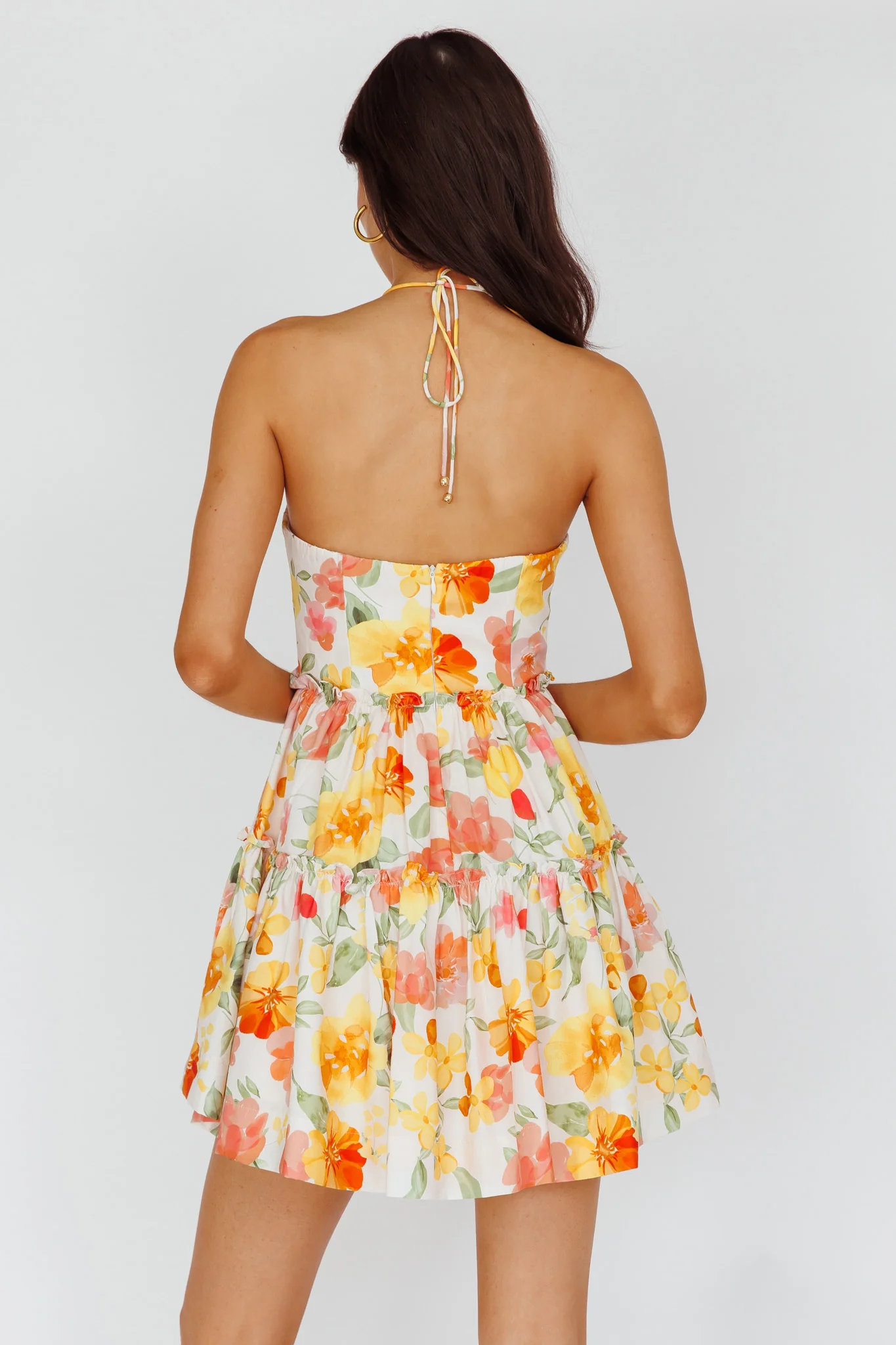 Horizons Frill Trim Mini Dress Floral Yellow - Image 2