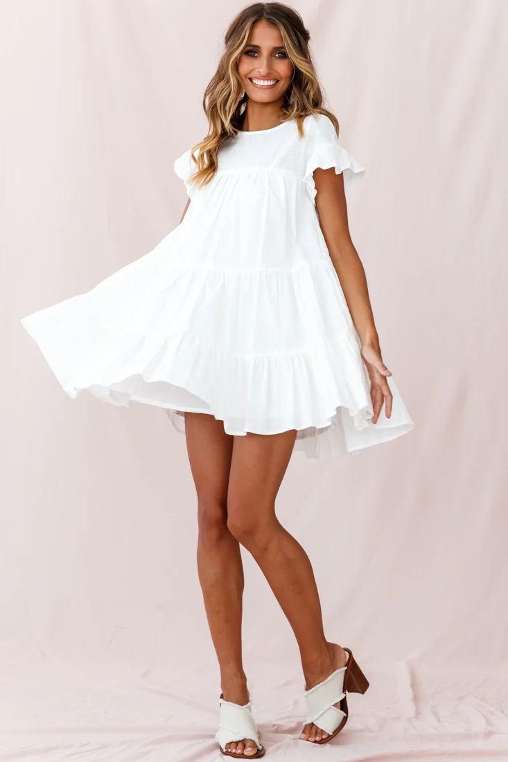 Hyacinth Ruffle Sleeve Smock Dress White - Image 13