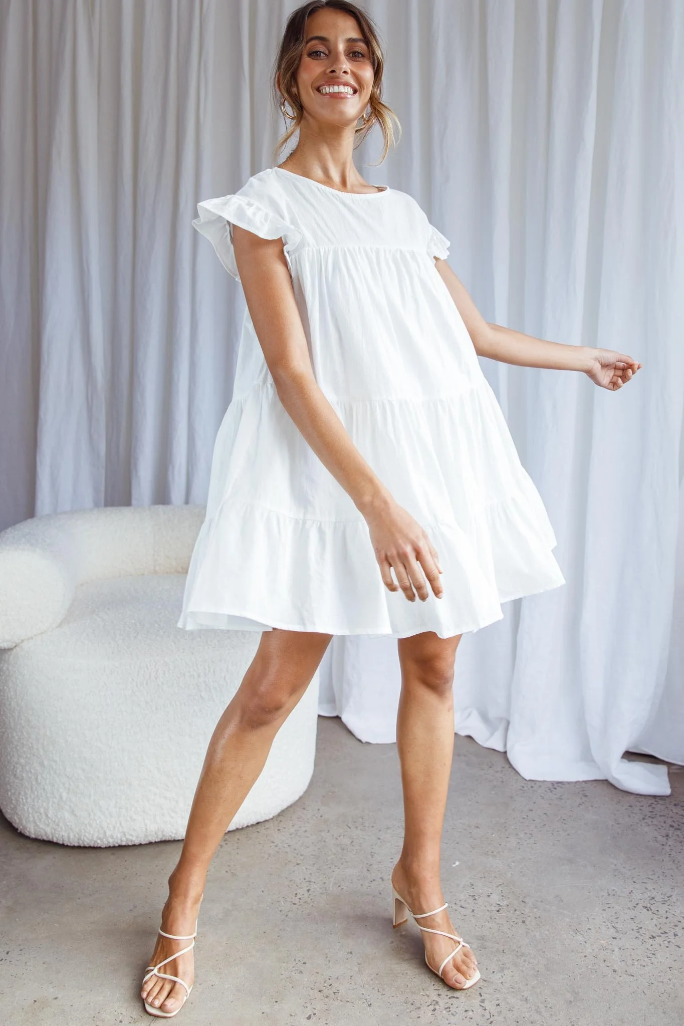 Hyacinth Ruffle Sleeve Smock Dress White - Image 2