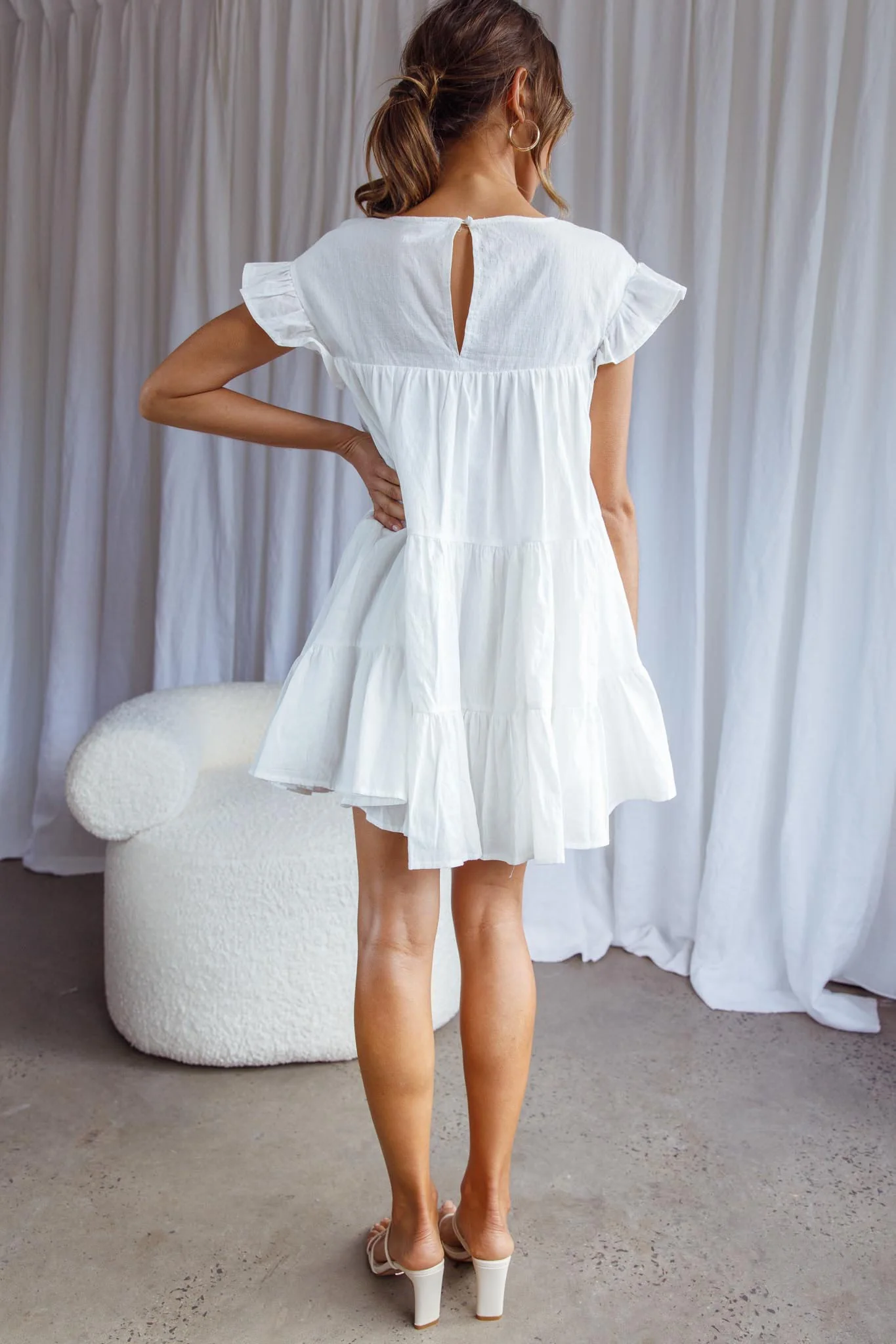 Hyacinth Ruffle Sleeve Smock Dress White - Image 3