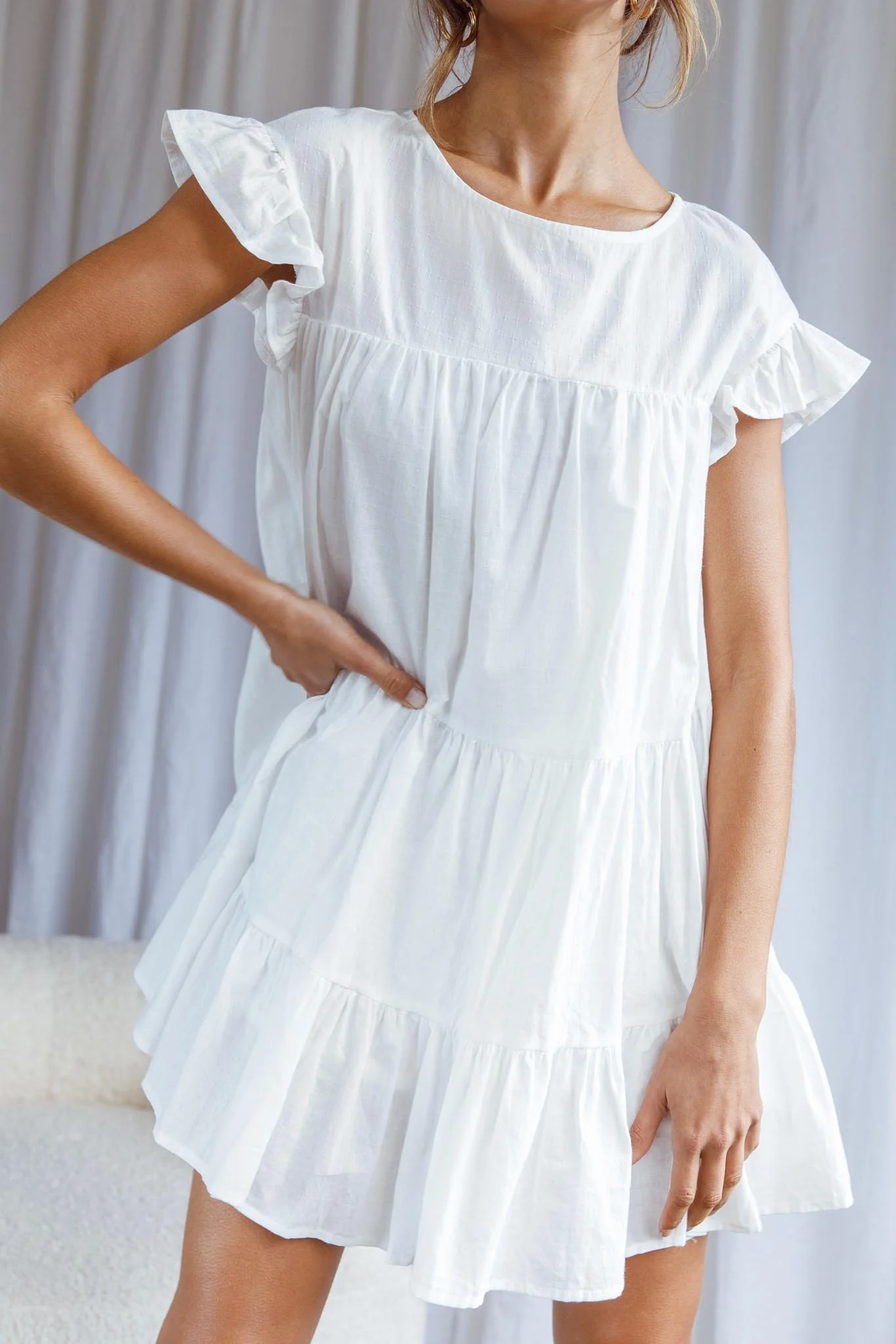 Hyacinth Ruffle Sleeve Smock Dress White - Image 4
