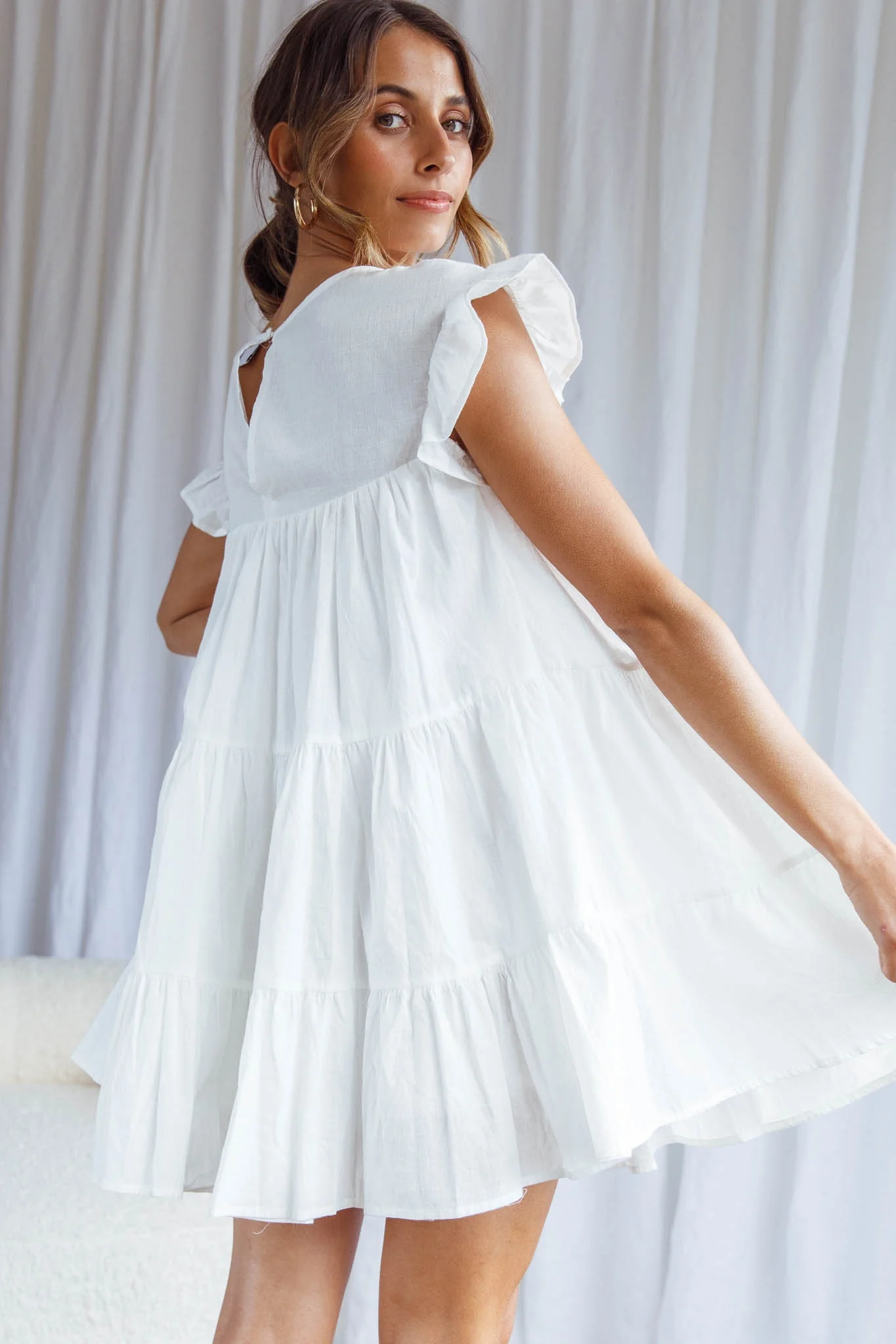 Hyacinth Ruffle Sleeve Smock Dress White - Image 6