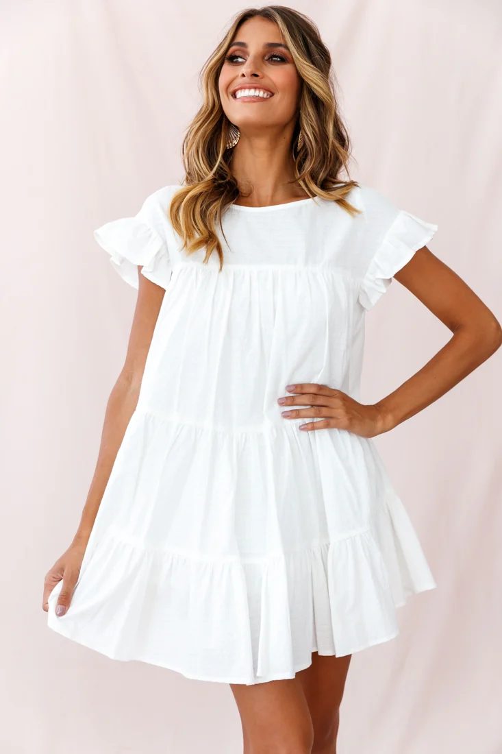 Hyacinth Ruffle Sleeve Smock Dress White - Image 8