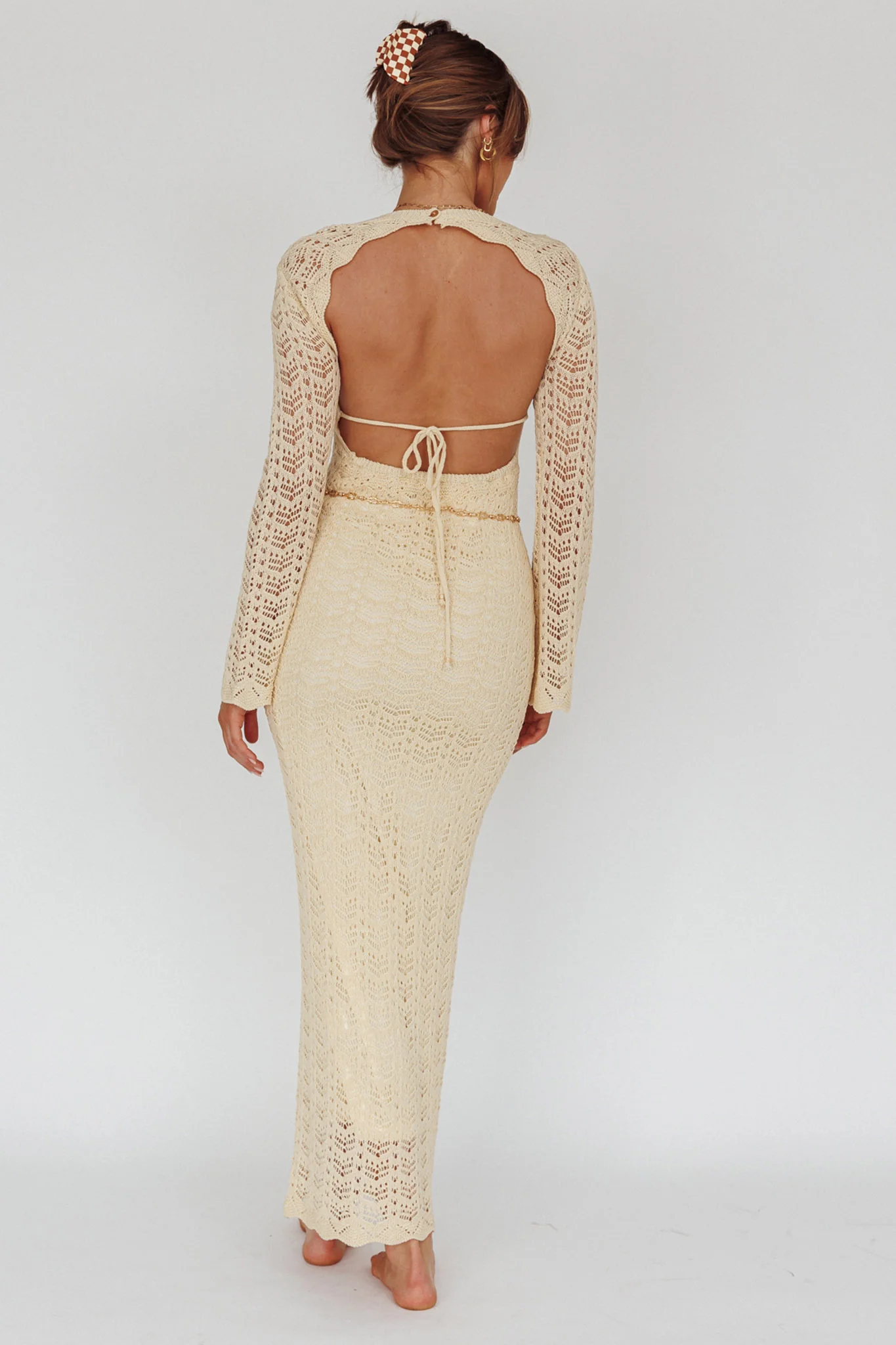 Hyland Open Back Crochet Maxi Dress Oat - Image 2