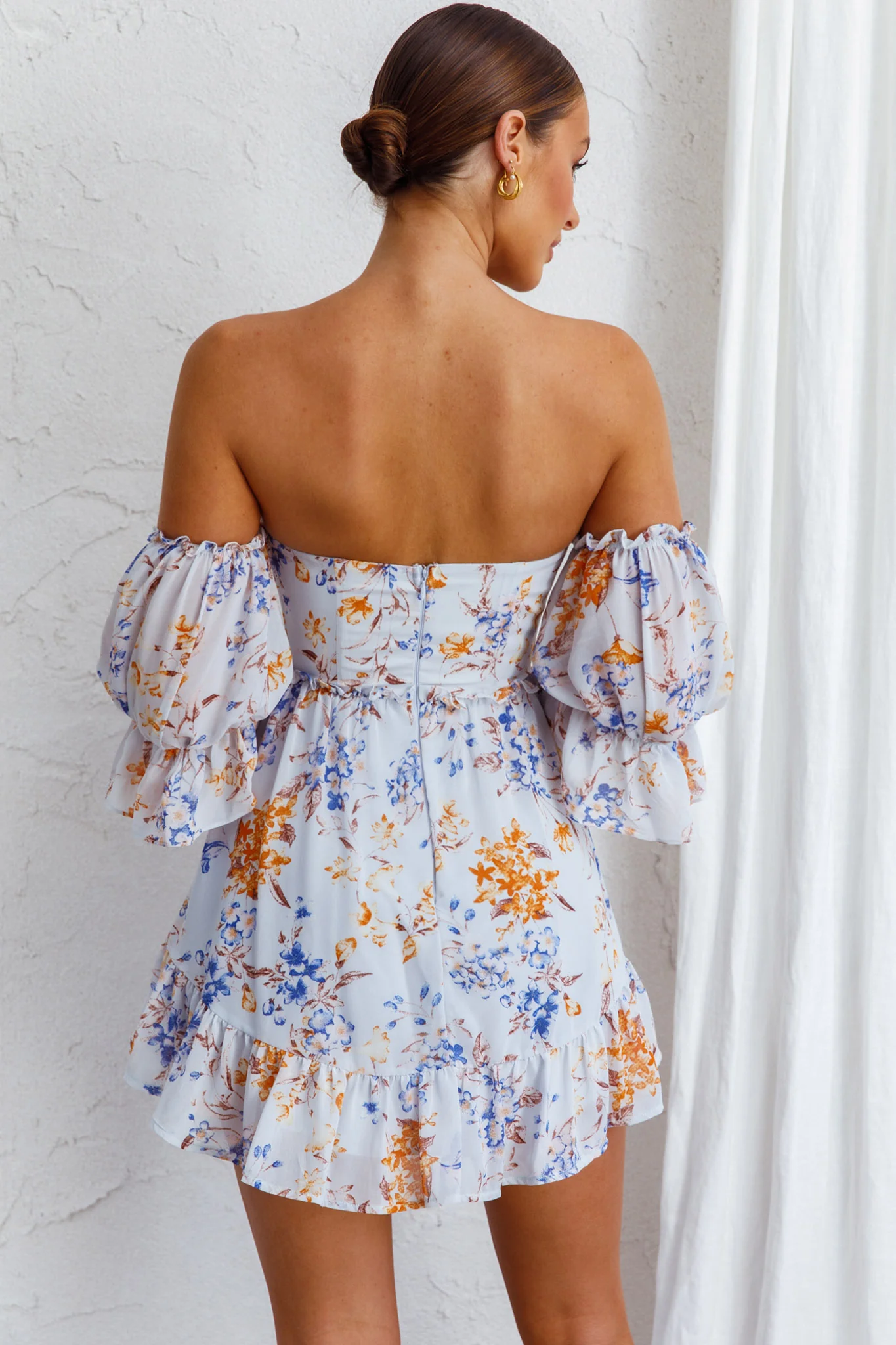 Ianthe Off-Shoulder Puff Sleeve Dress Floral Mint - Image 2