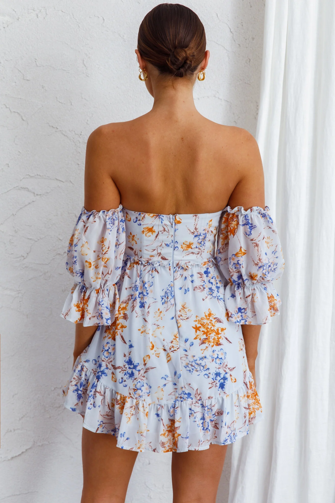 Ianthe Off-Shoulder Puff Sleeve Dress Floral Mint - Image 6