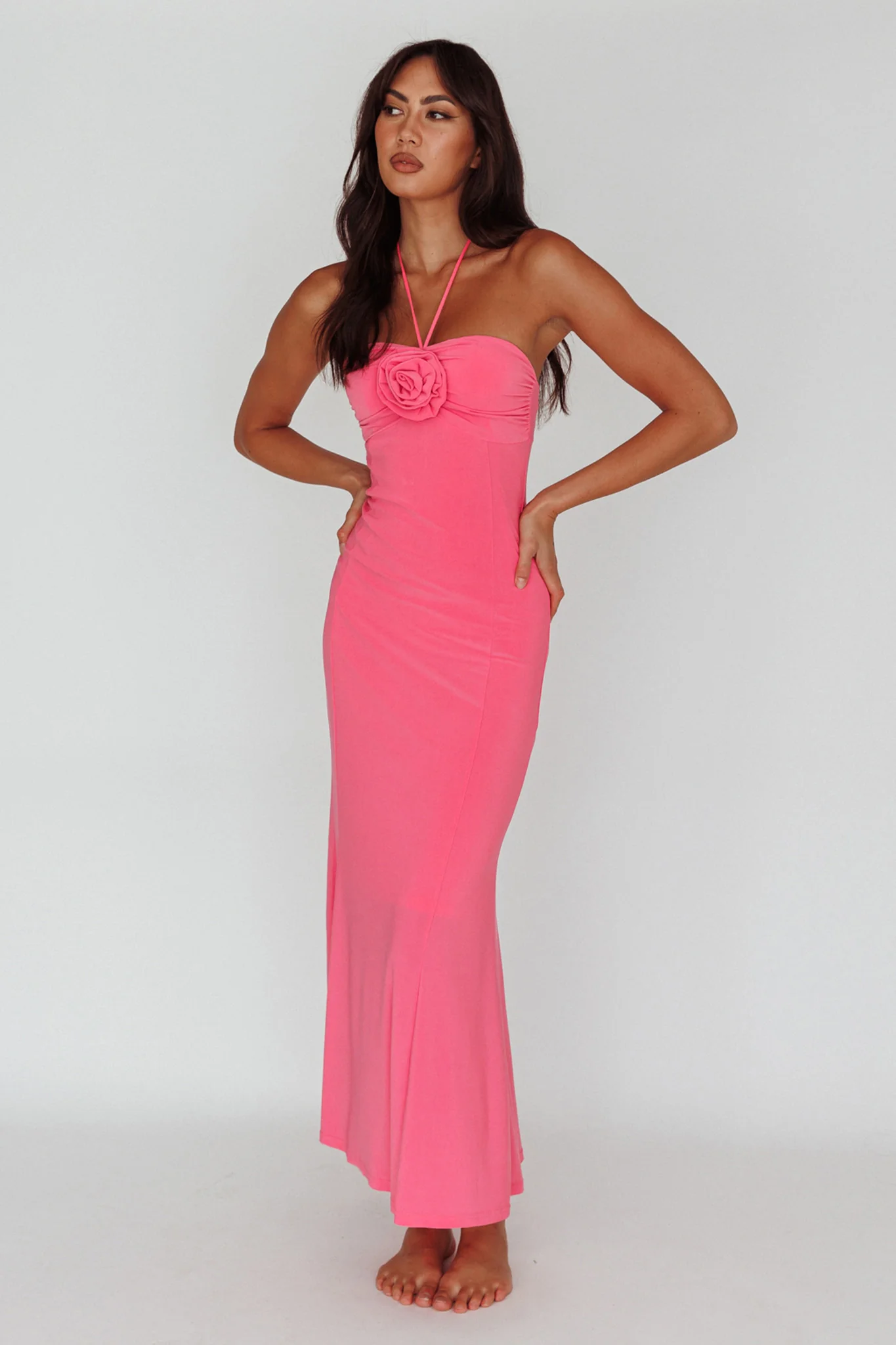 Ibiza Sunset Bust Flower Midi Dress Hot Pink - Image 6