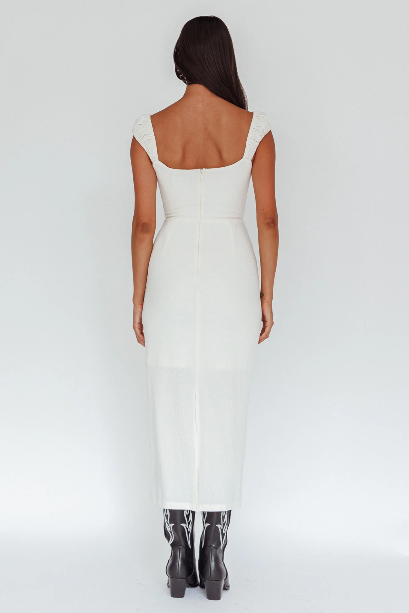 Iconic Cut-Out Bodice Midi Dress Cream - Image 2