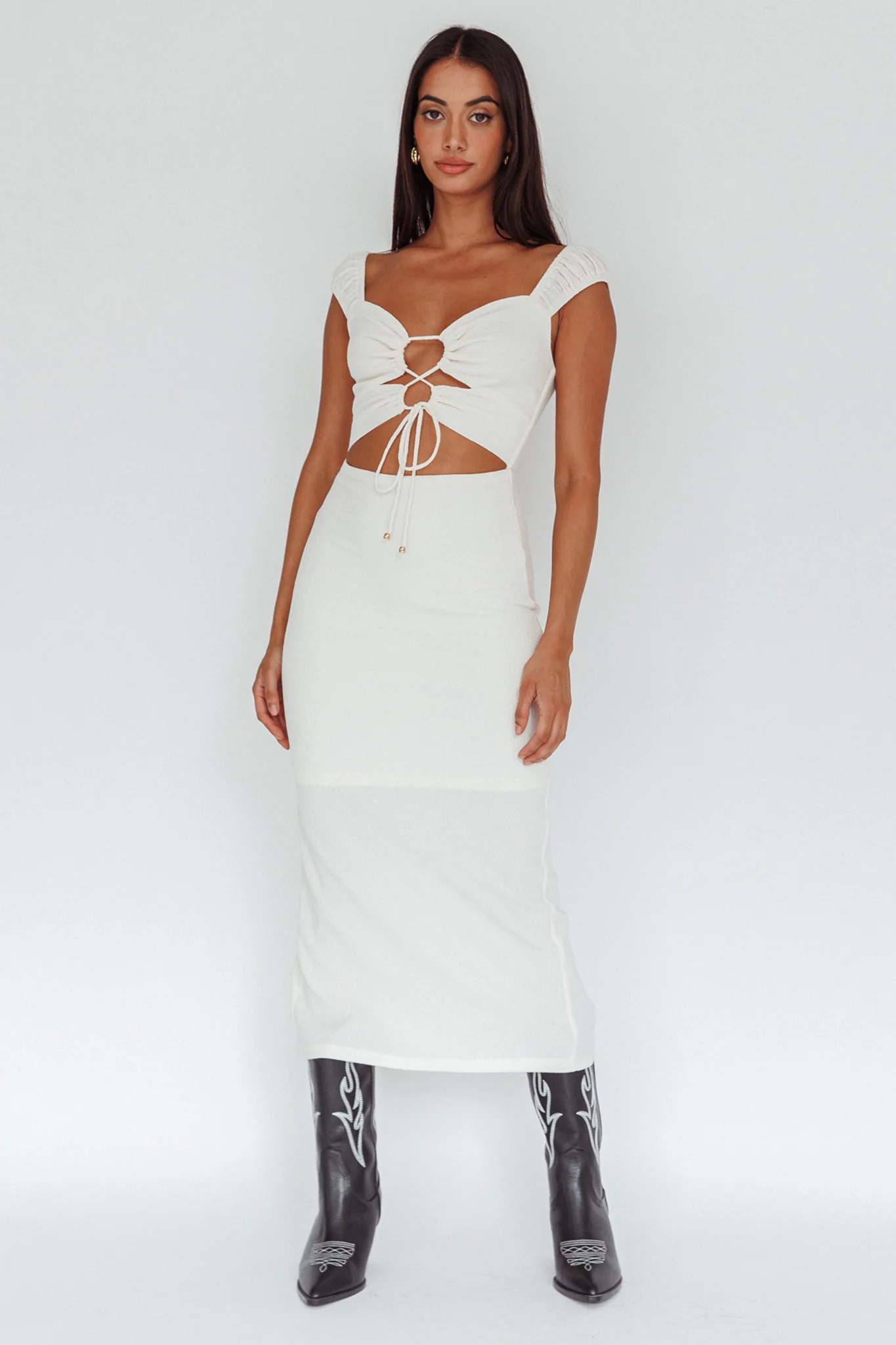 Iconic Cut-Out Bodice Midi Dress Cream - Image 5