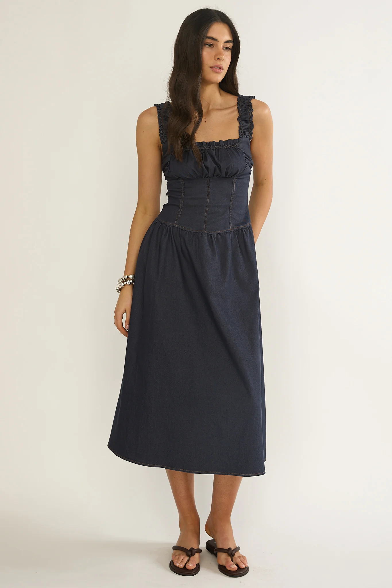 Idyllic Gathered Bust Midi Dress Indigo - Image 5
