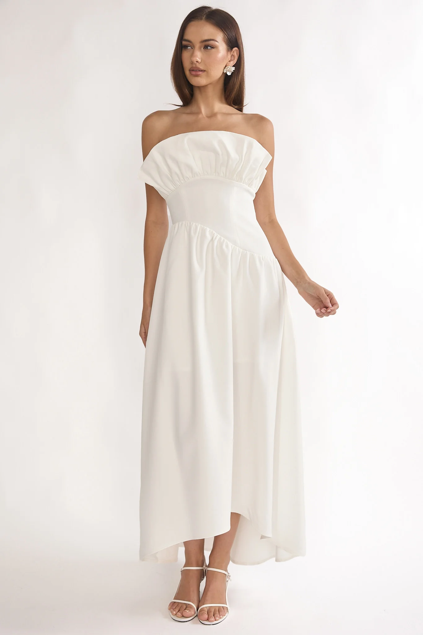 Ilianah Frill Bust Asymmetric Hem Maxi Dress Off White - Image 5