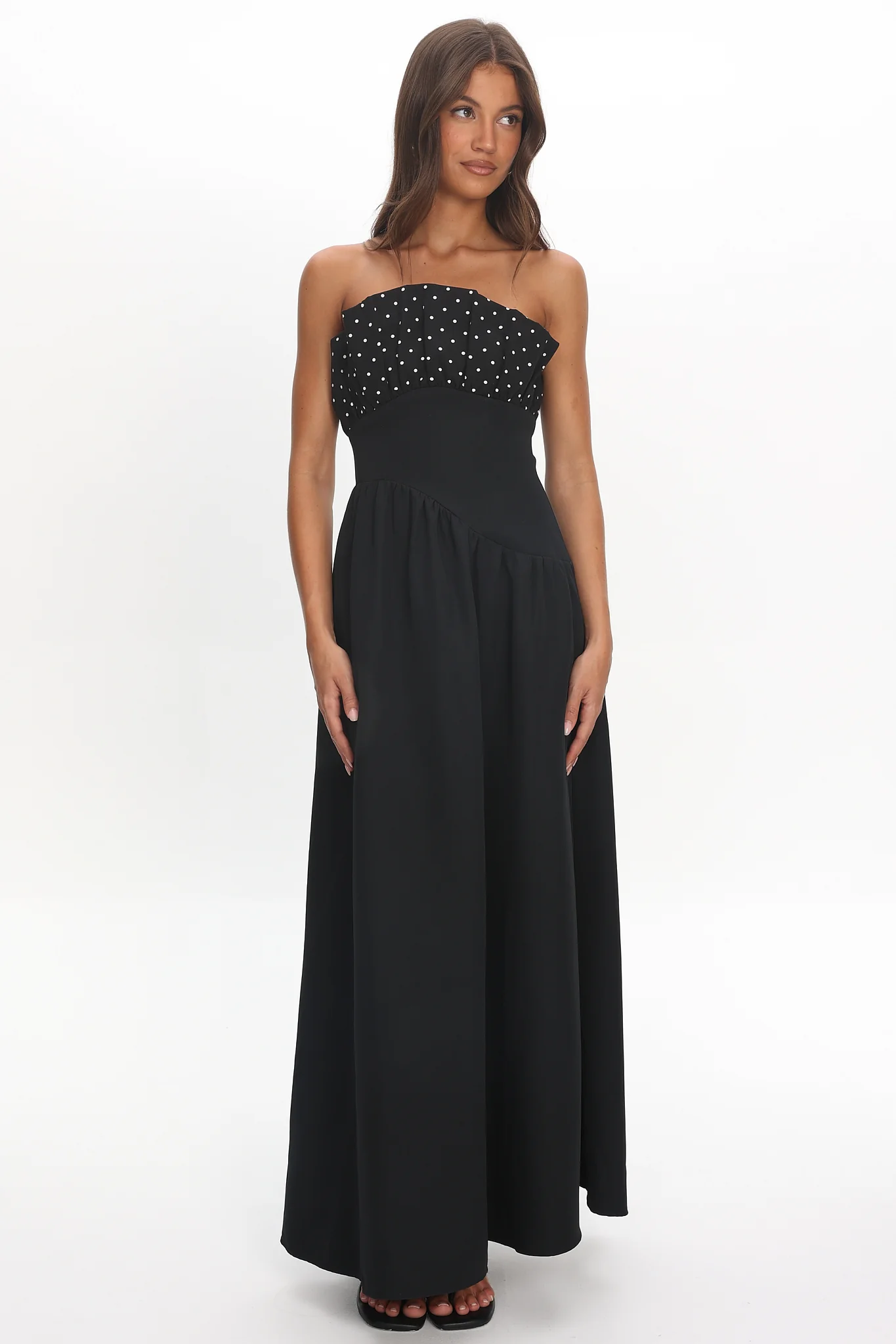 Illianah Frill Bust Asymmetric Hem Maxi Dress Black - Image 2