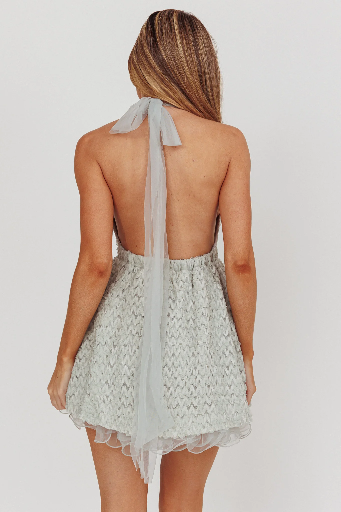 I'm Magnetic Halter Neck Backless Mini Dress Mint Grey - Image 3