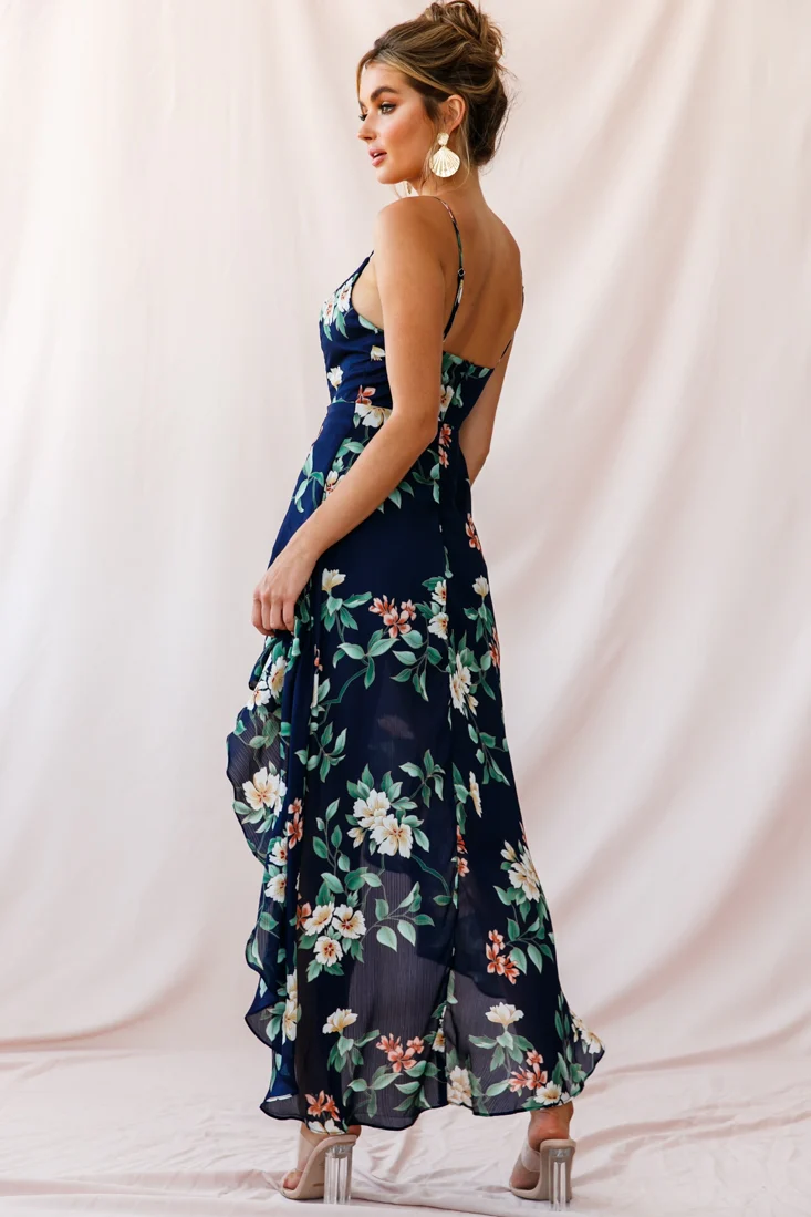 Imelda V-Neckline High-Low Hem Dress Navy - Image 3