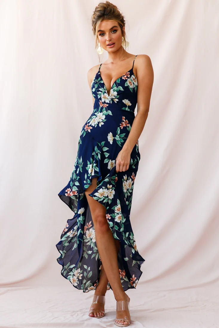 Imelda V-Neckline High-Low Hem Dress Navy - Image 5