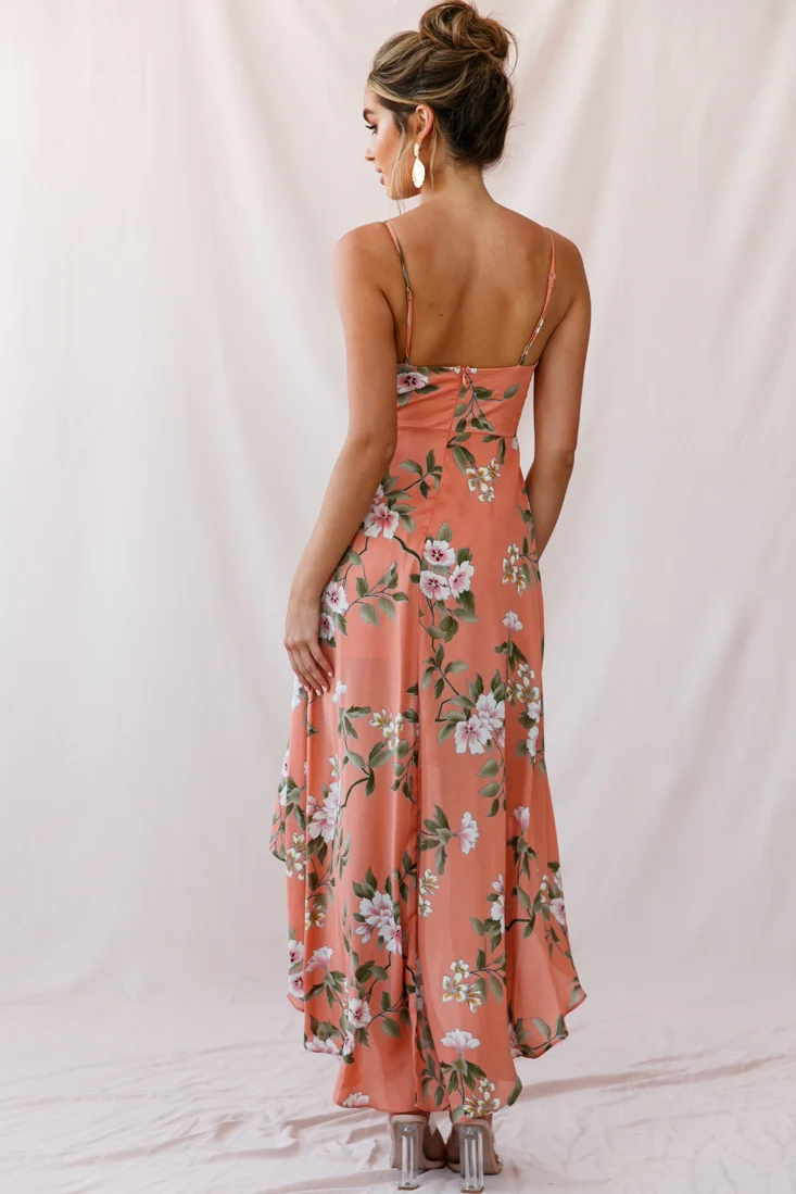 Imelda V-Neckline High-Low Hem Dress Peach - Image 3